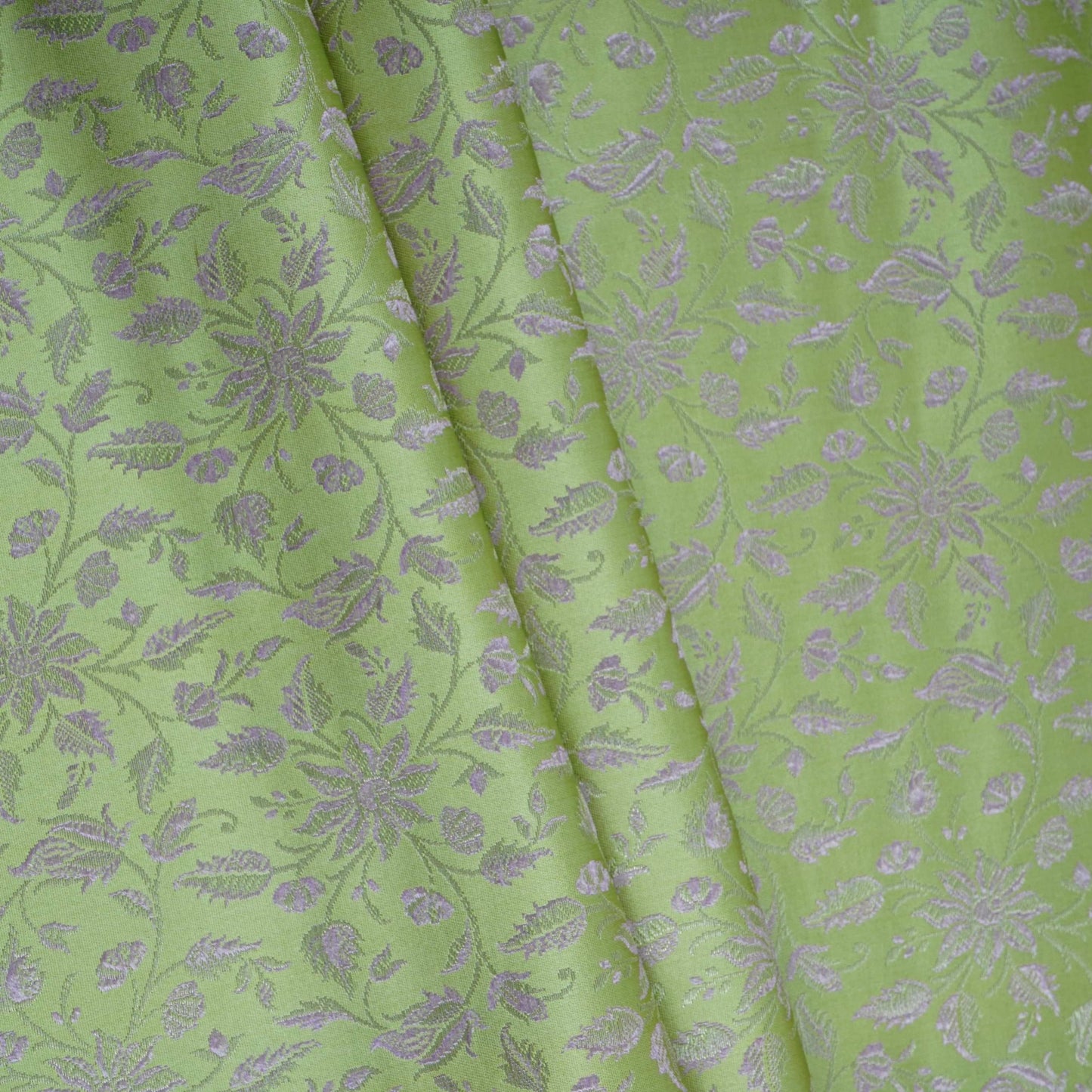 Lime Green Jamawar Resham Zari Dohra Brocade Fabric HMSS-32742