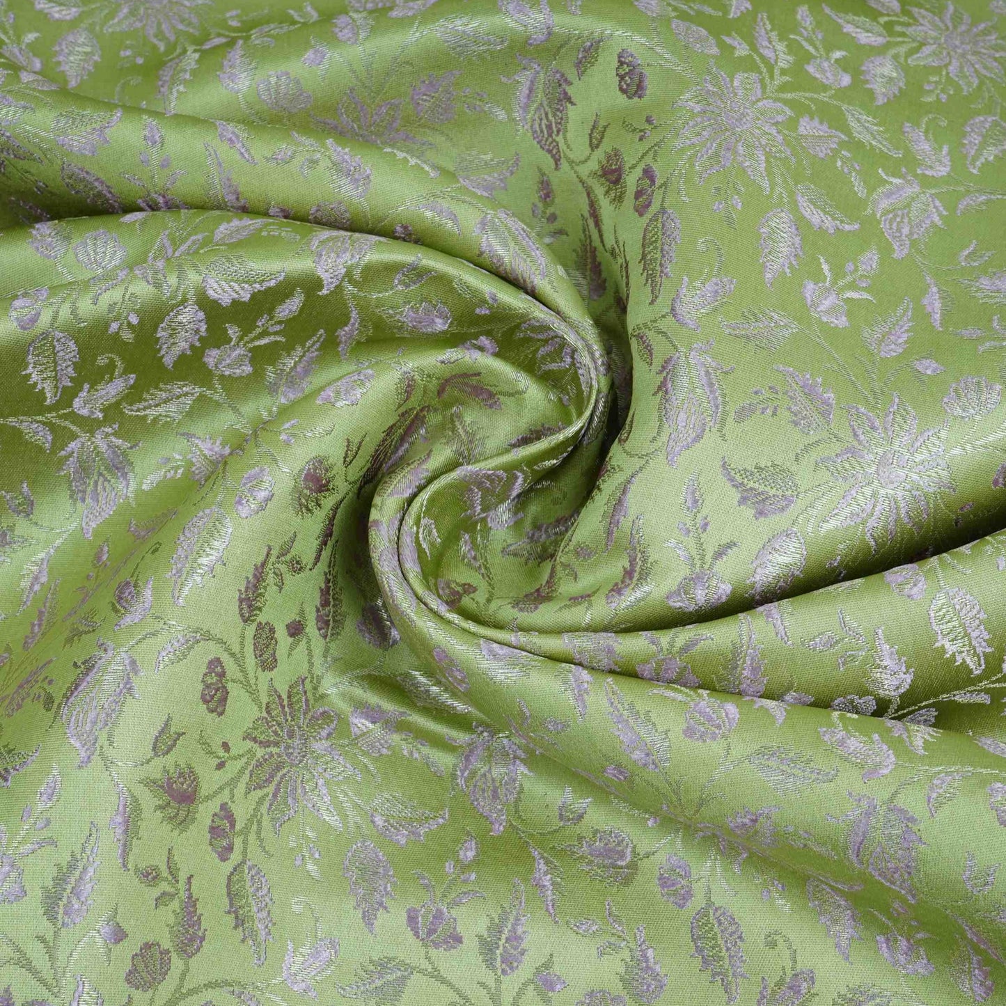 Lime Green Jamawar Resham Zari Dohra Brocade Fabric HMSS-32742