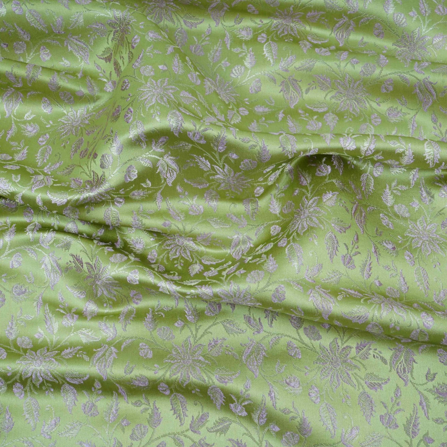 Lime Green Jamawar Resham Zari Dohra Brocade Fabric HMSS-32742