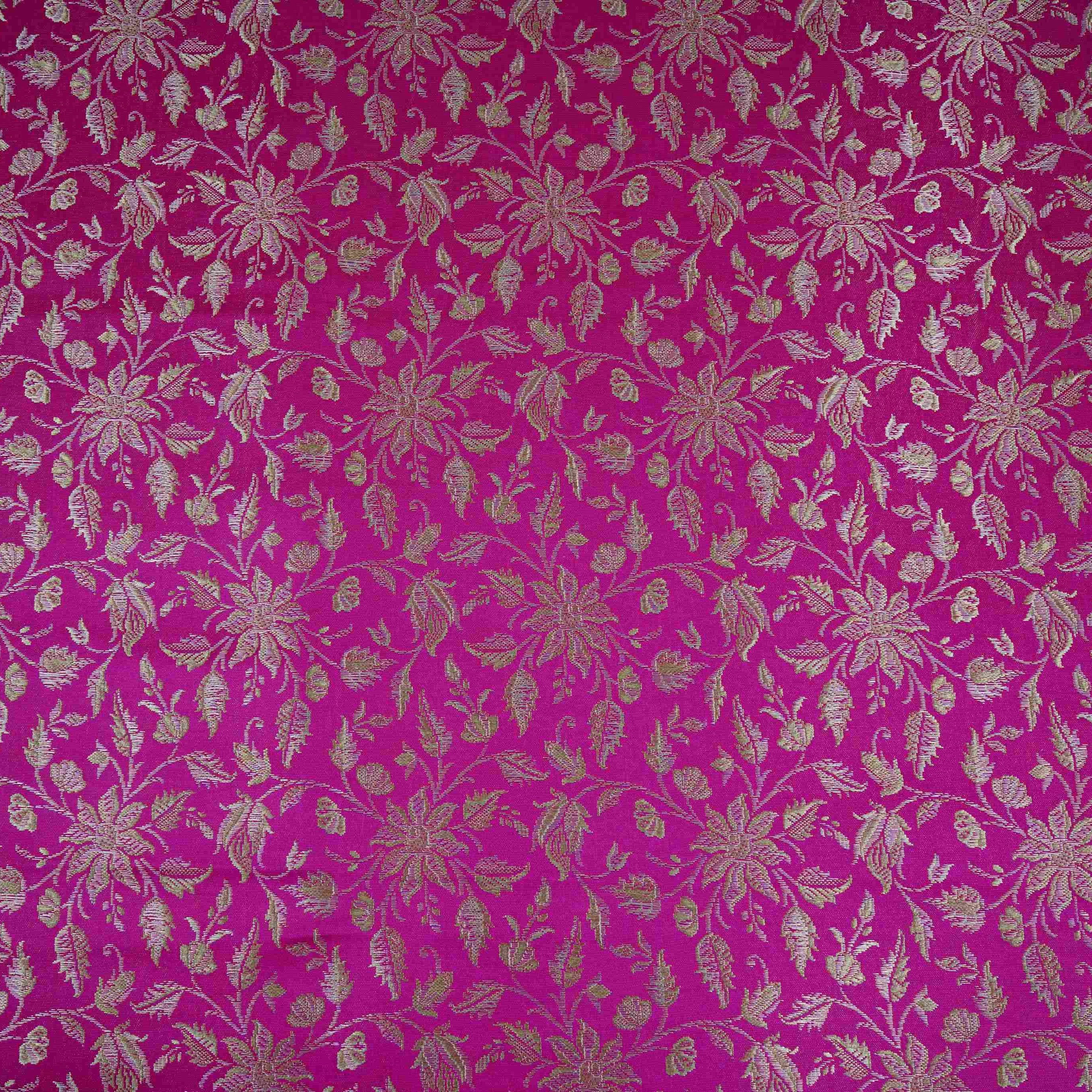 Magenta Pink Jamawar Resham Zari Dohra Brocade Fabric HMSS-32743