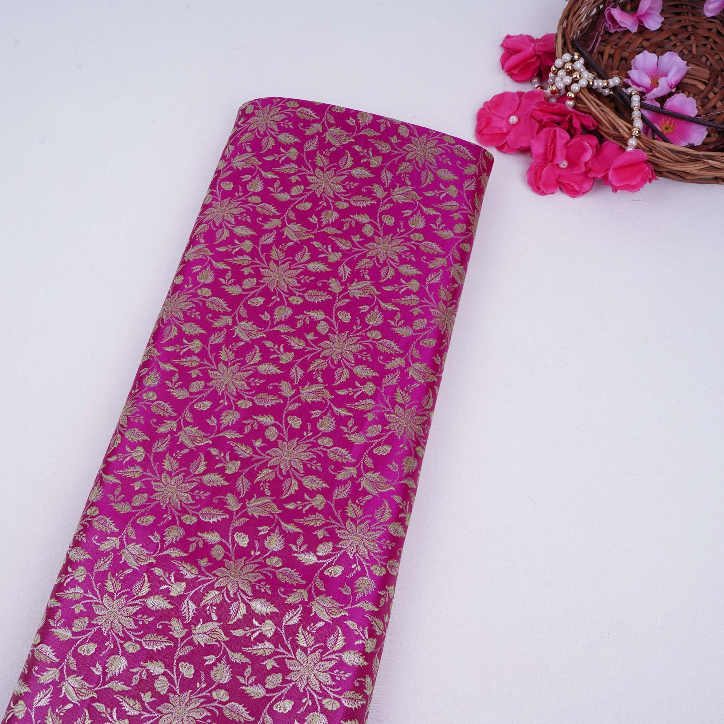 Magenta Pink Jamawar Resham Zari Dohra Brocade Fabric HMSS-32743