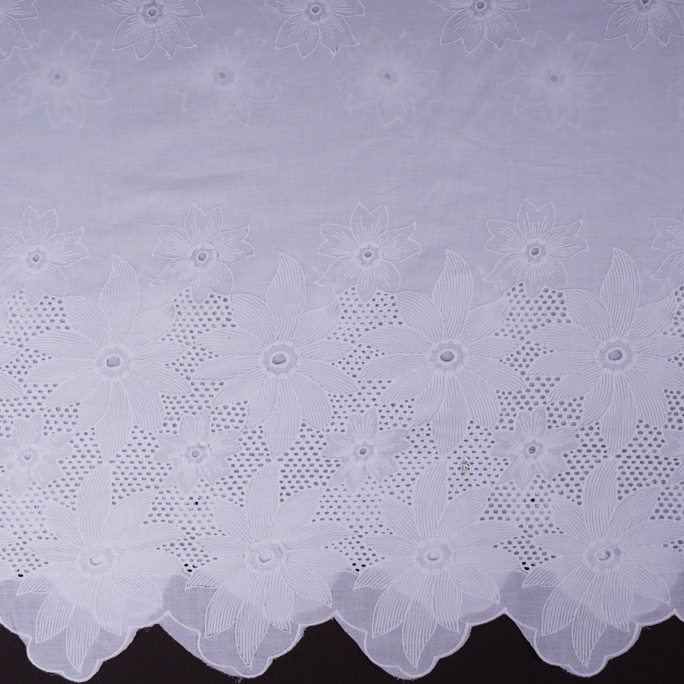 White Dyeable Floral Embroidery Cotton Schiffli Fabric MJF-30601 - TradeUNO