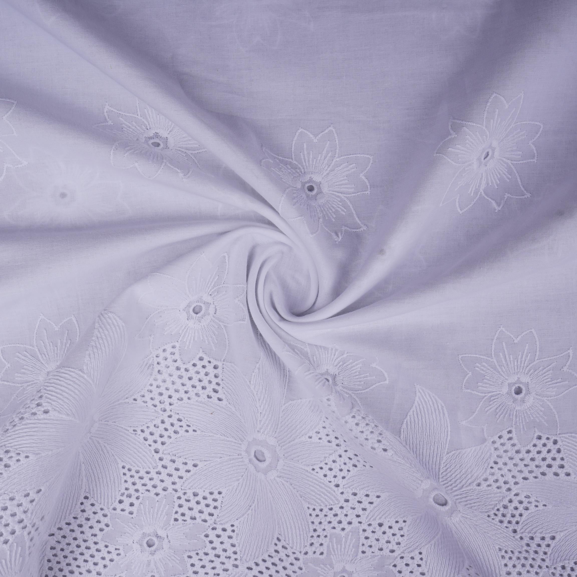 White Dyeable Floral Embroidery Cotton Schiffli Fabric MJF-30601 - TradeUNO