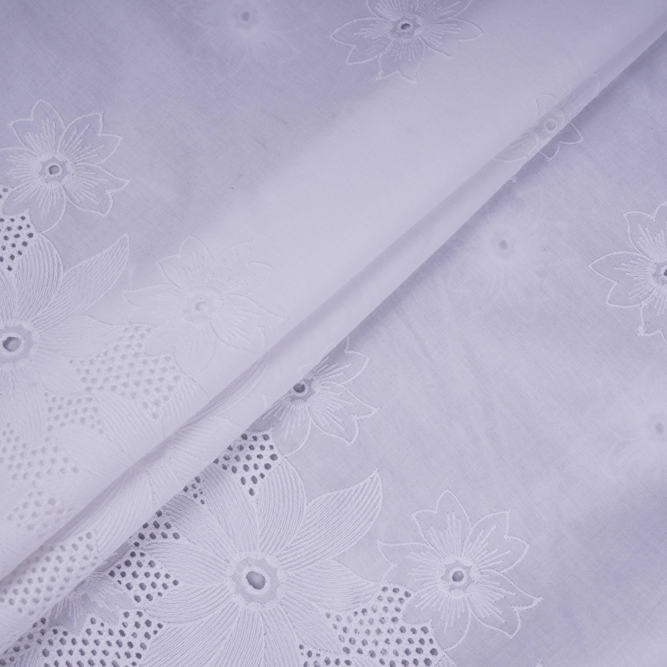 White Dyeable Floral Embroidery Cotton Schiffli Fabric MJF-30601 - TradeUNO