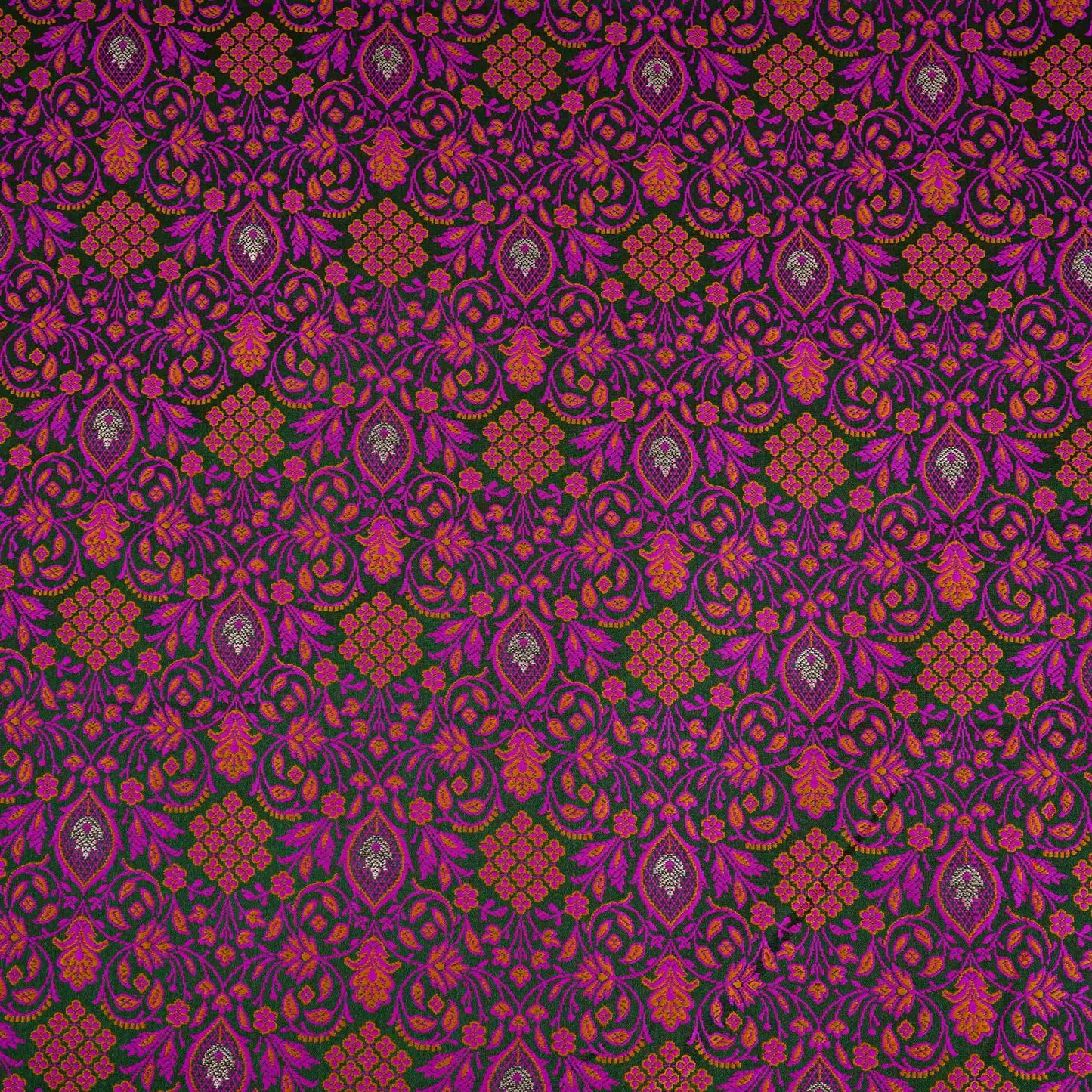 Bottle Green Zari Booti Dohri Tanchoi Silk Fabric HMSS-32727
