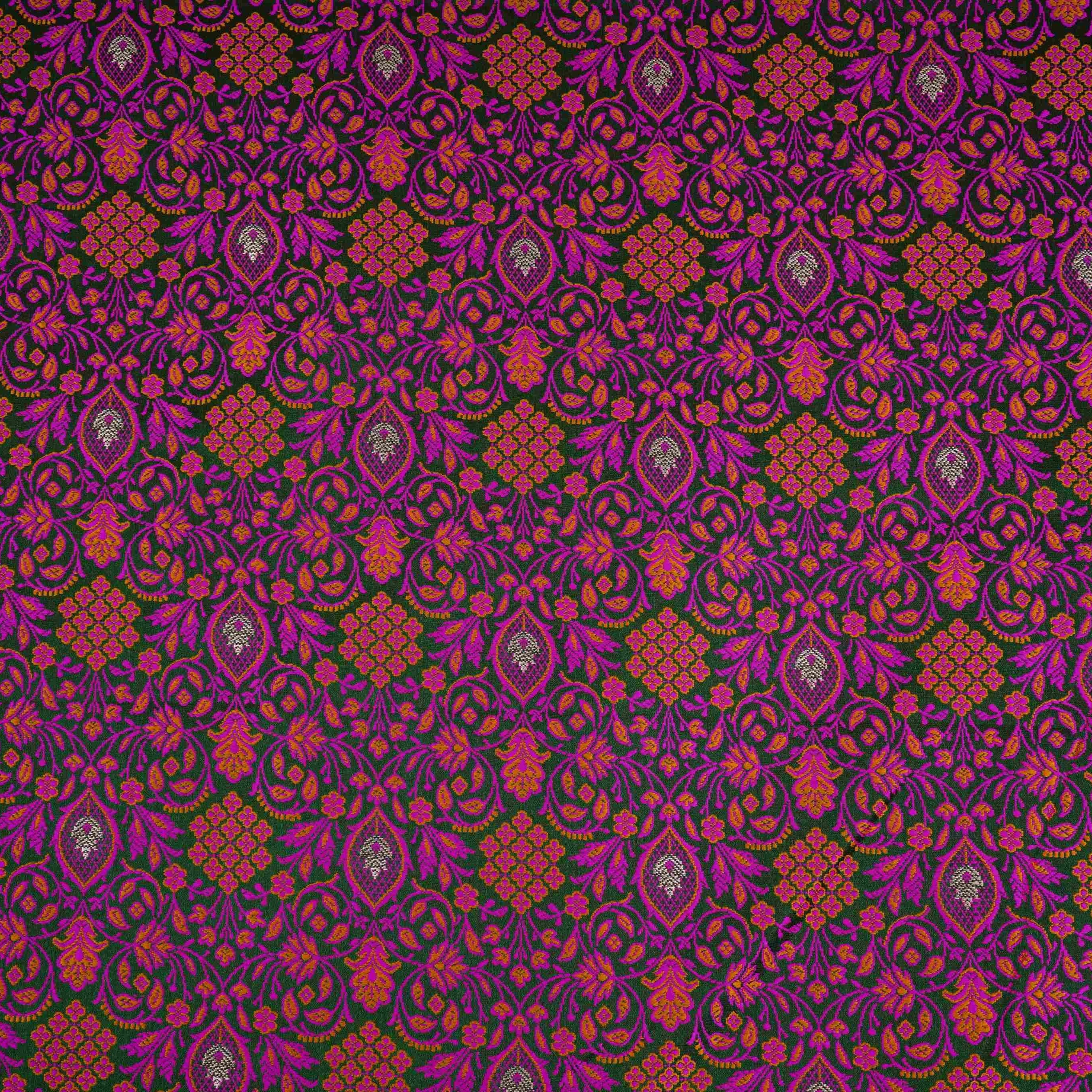 Bottle Green Zari Booti Dohri Tanchoi Silk Fabric HMSS-32727