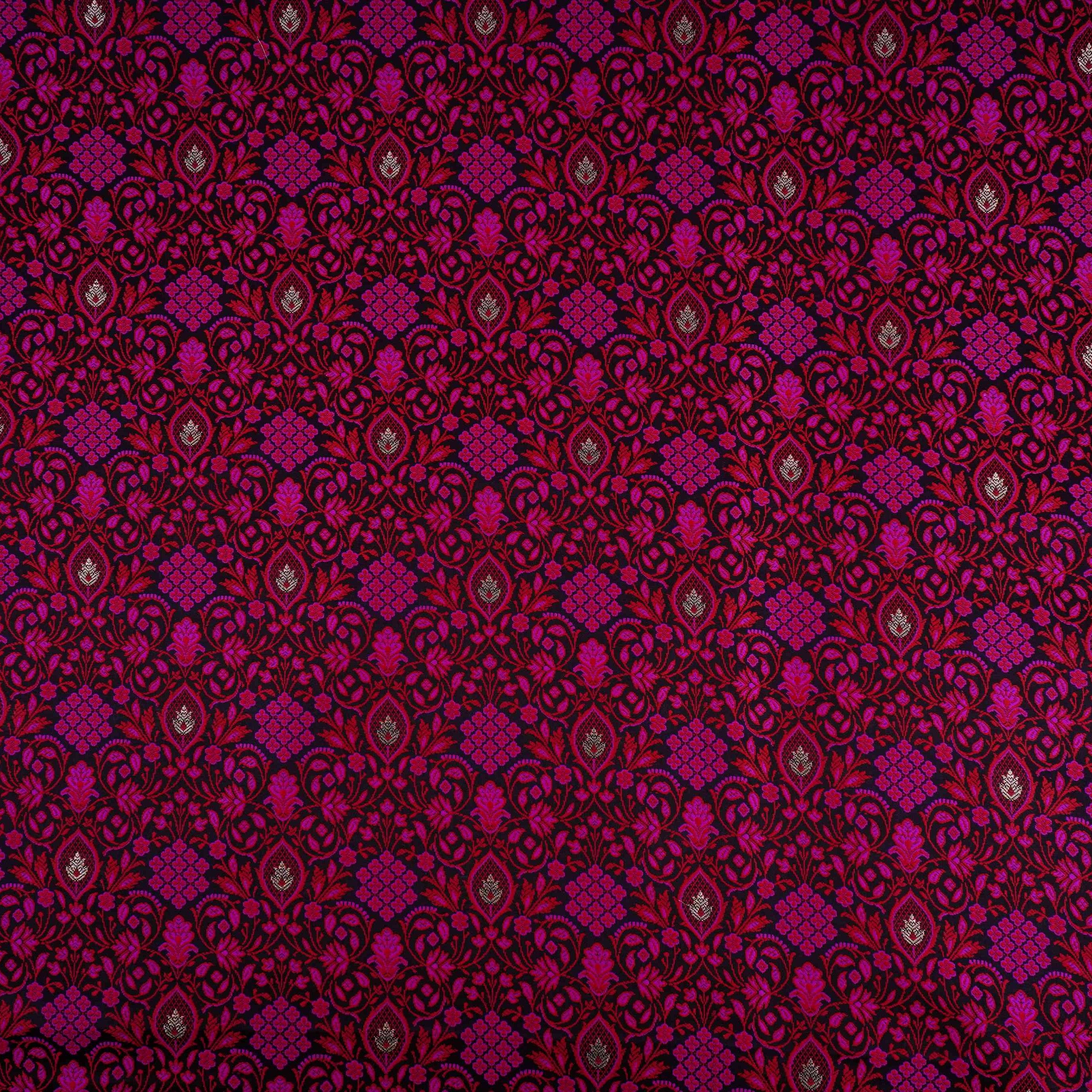 Black Zari Booti Dohri Tanchoi Silk Fabric HMSS-32726