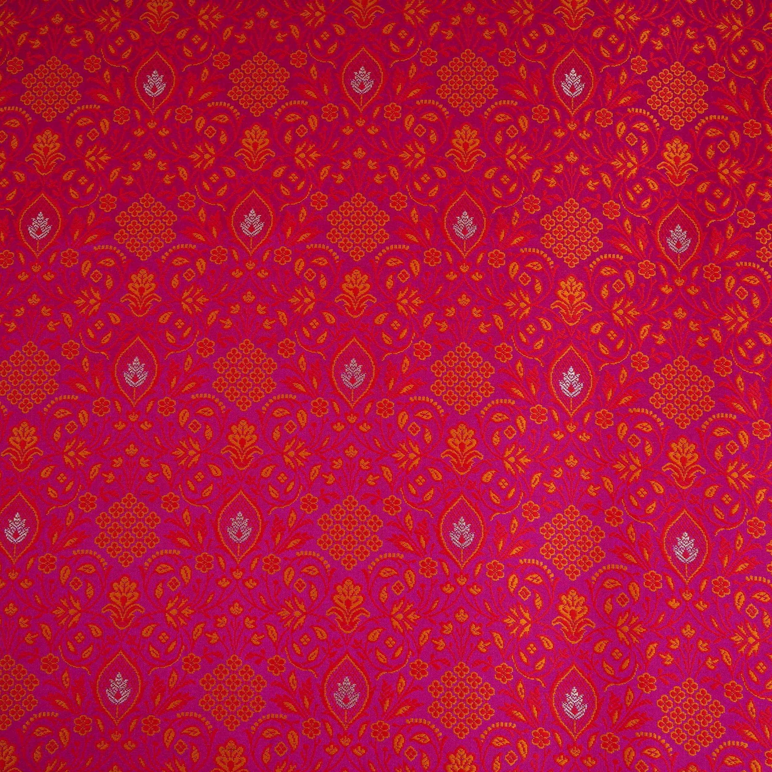 Rani Pink Zari Booti Dohri Tanchoi Silk Fabric HMSS-32725