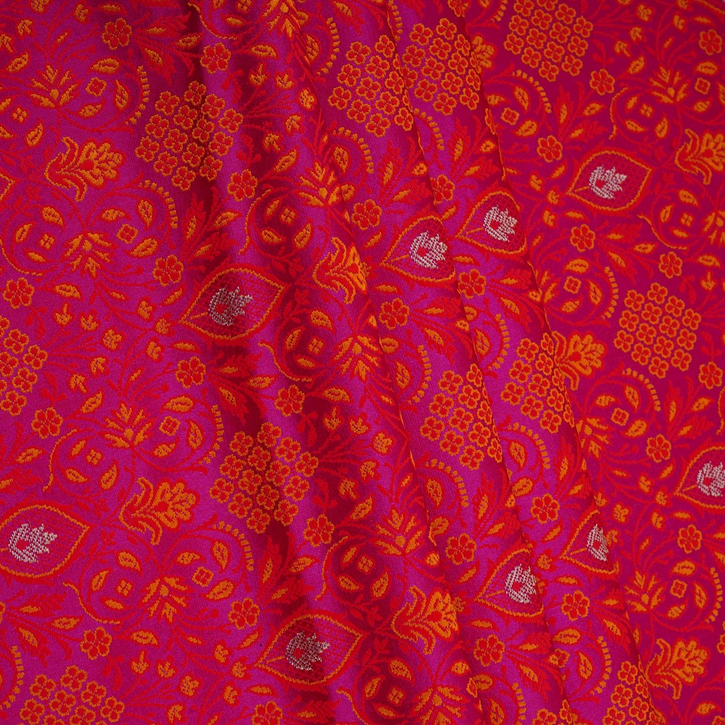 Rani Pink Zari Booti Dohri Tanchoi Silk Fabric HMSS-32725