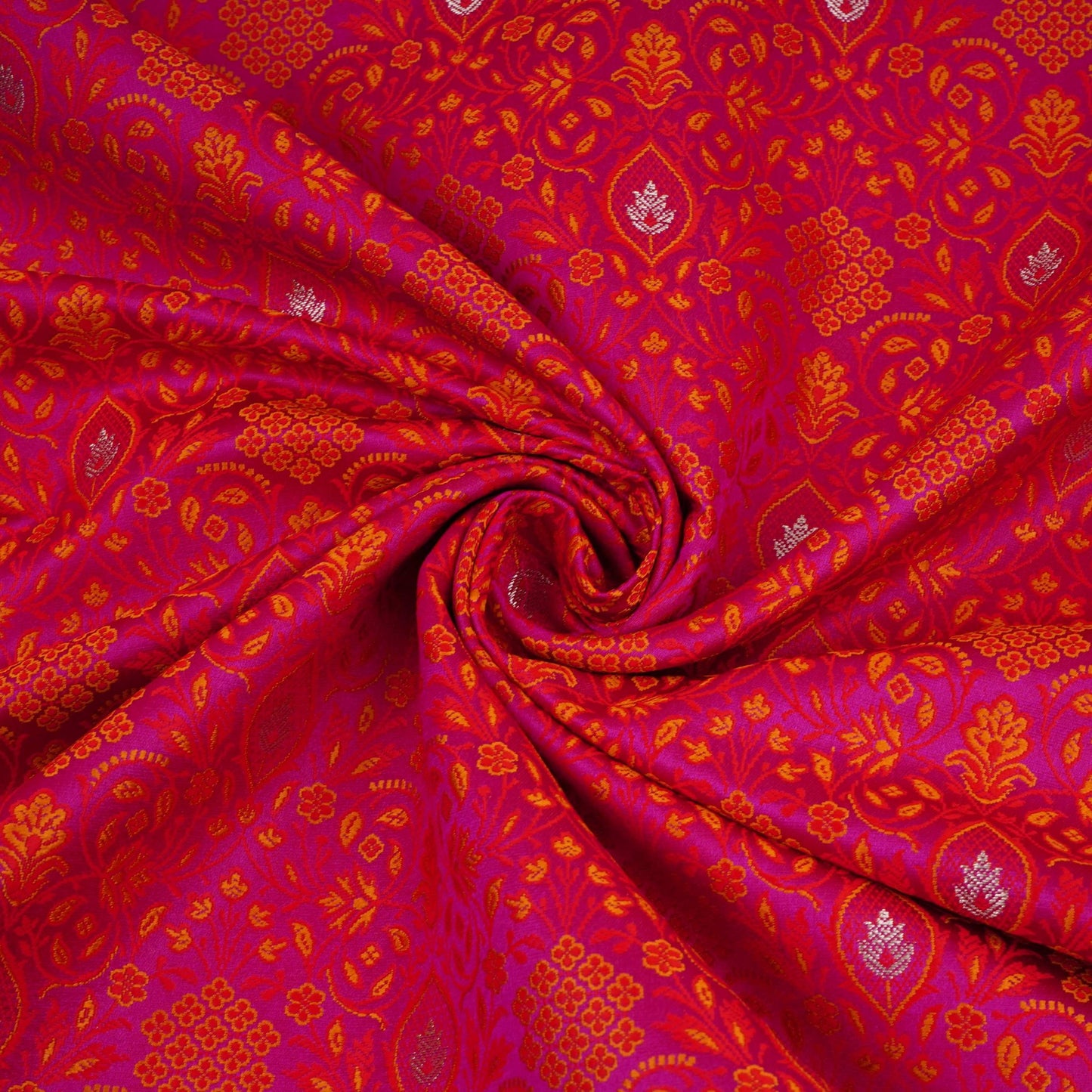 Rani Pink Zari Booti Dohri Tanchoi Silk Fabric HMSS-32725