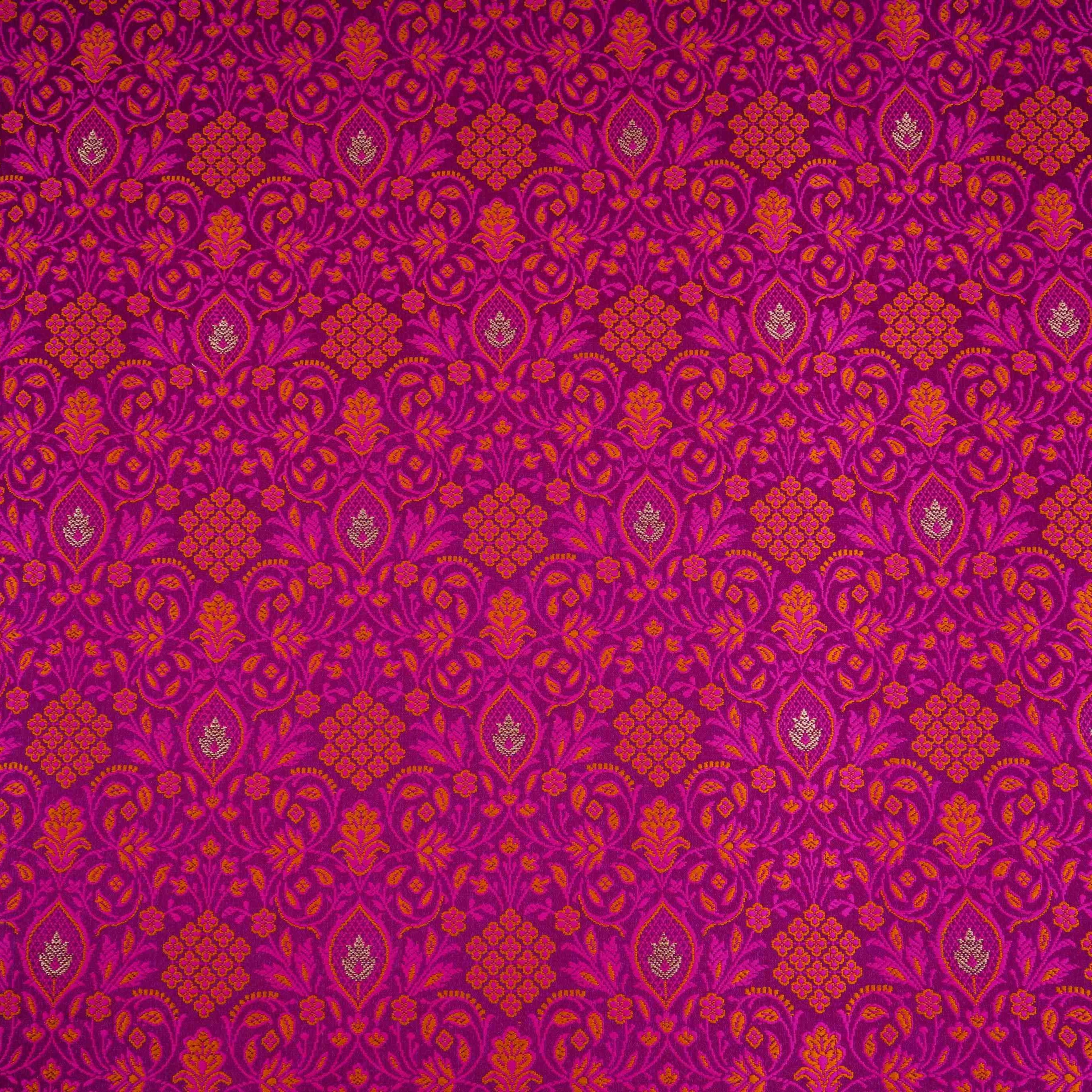 Deep Purple Zari Booti Dohri Tanchoi Silk Fabric HMSS-32728