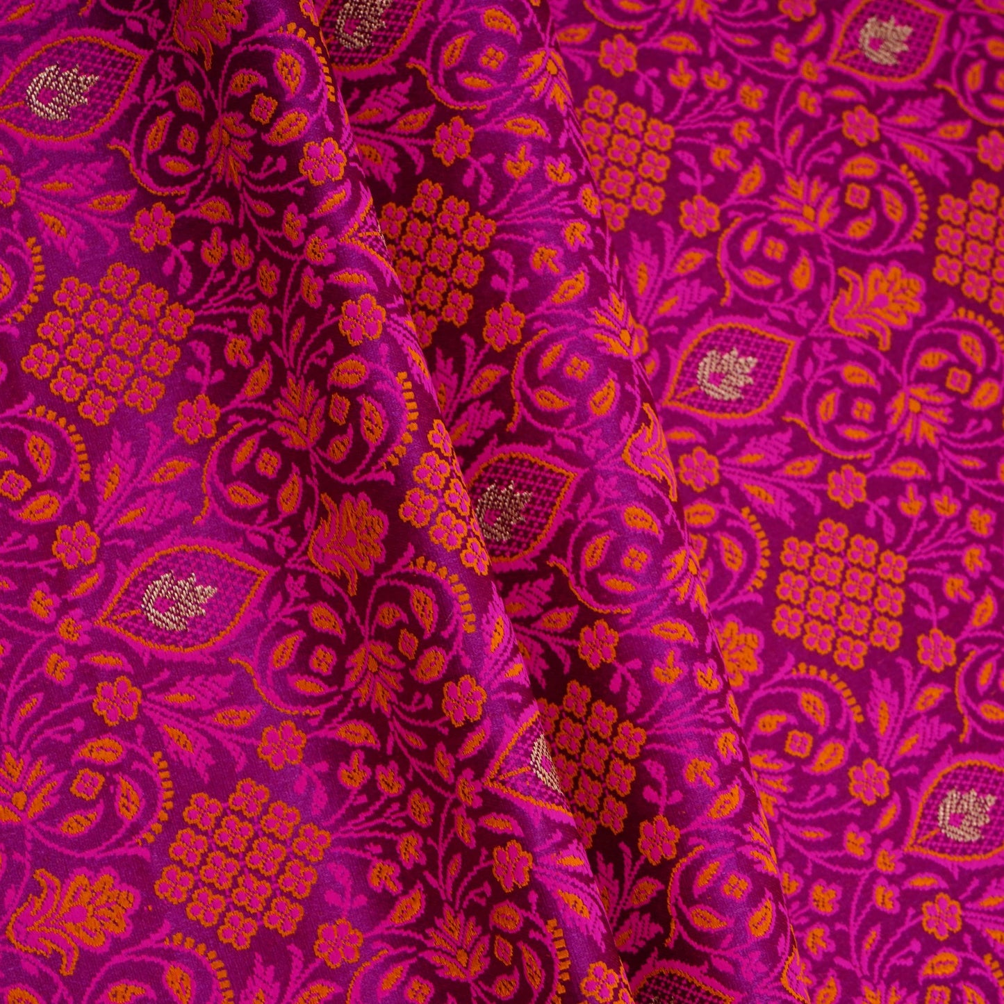 Deep Purple Zari Booti Dohri Tanchoi Silk Fabric HMSS-32728
