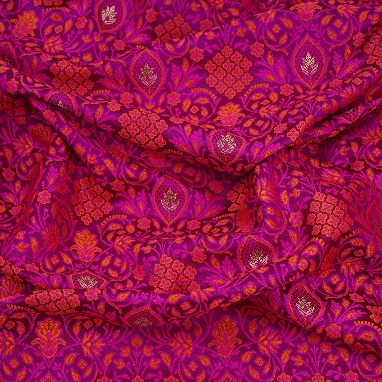 Deep Purple Zari Booti Dohri Tanchoi Silk Fabric HMSS-32728