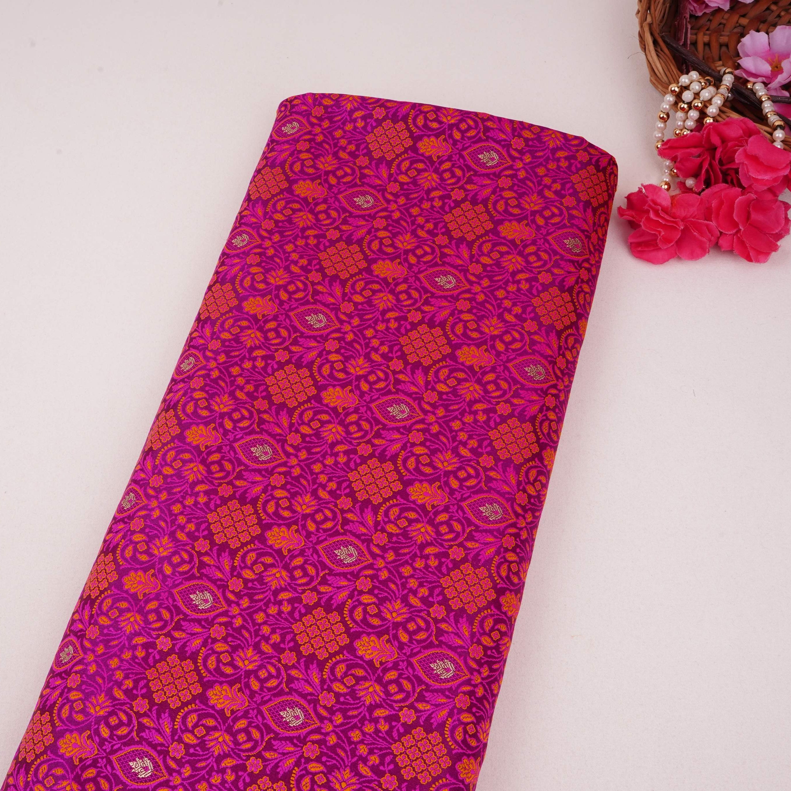 Deep Purple Zari Booti Dohri Tanchoi Silk Fabric HMSS-32728
