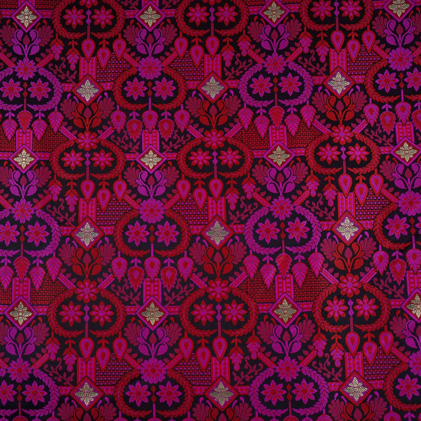 Black Zari Booti Dohri Tanchoi Silk Fabric HMSS-32732