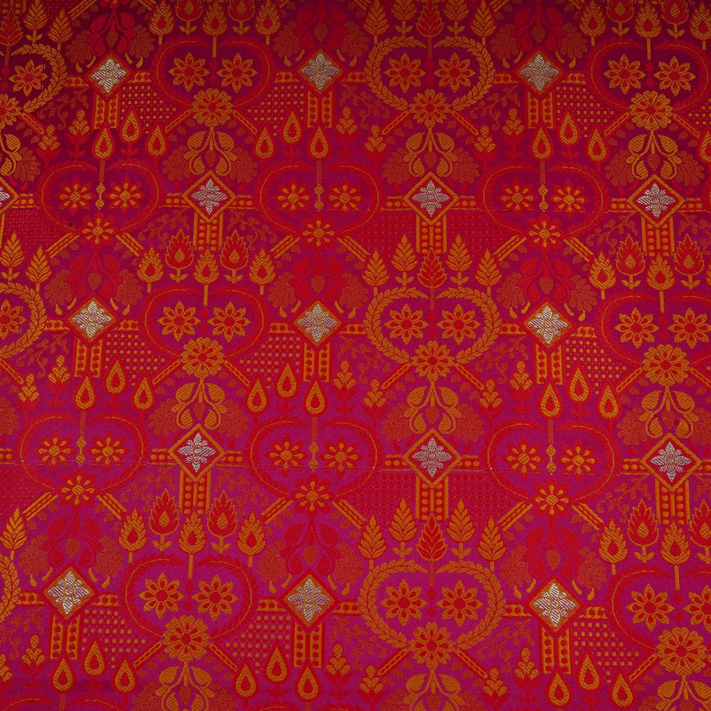 Magenta Zari Booti Dohri Tanchoi Silk Fabric HMSS-32731
