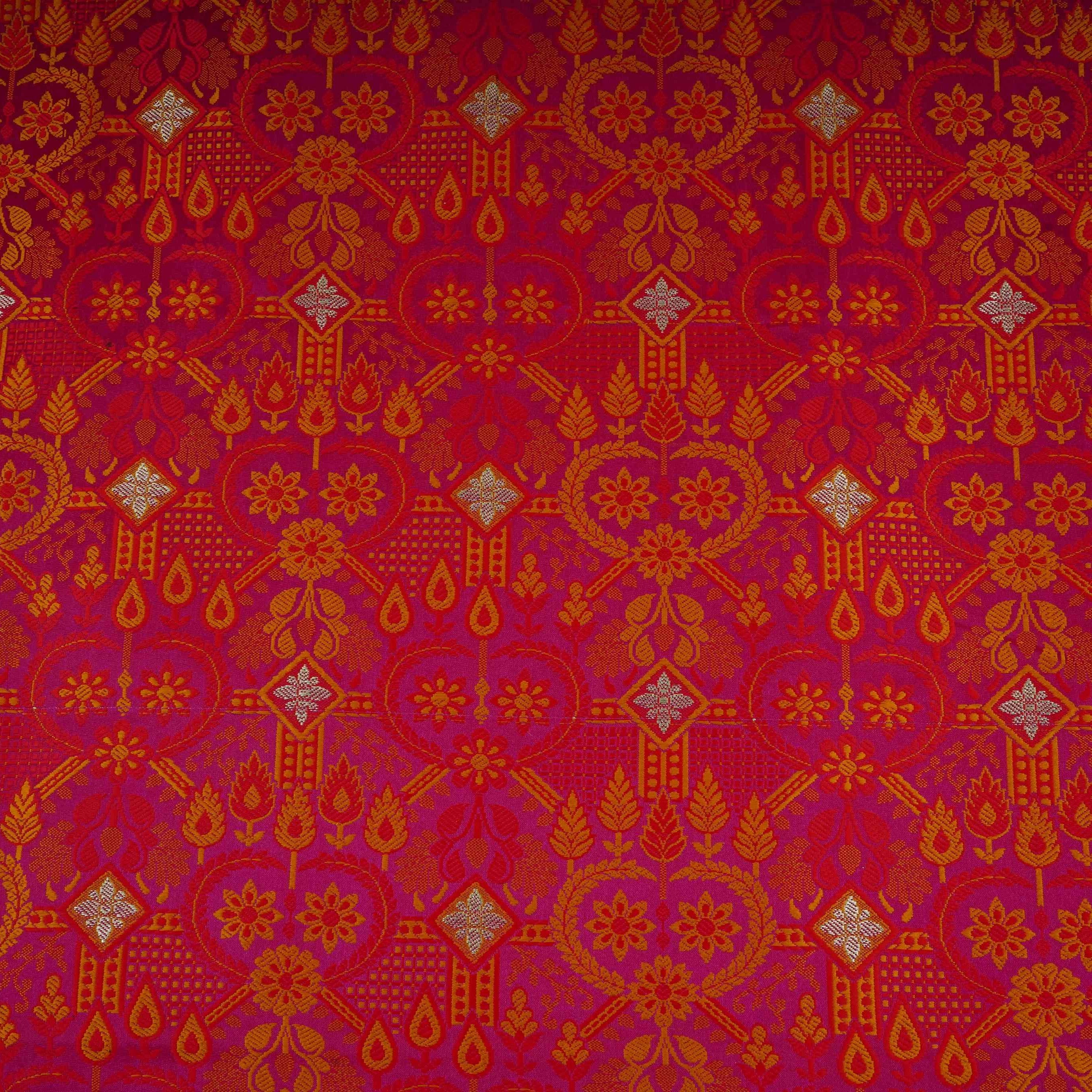 Magenta Zari Booti Dohri Tanchoi Silk Fabric HMSS-32731