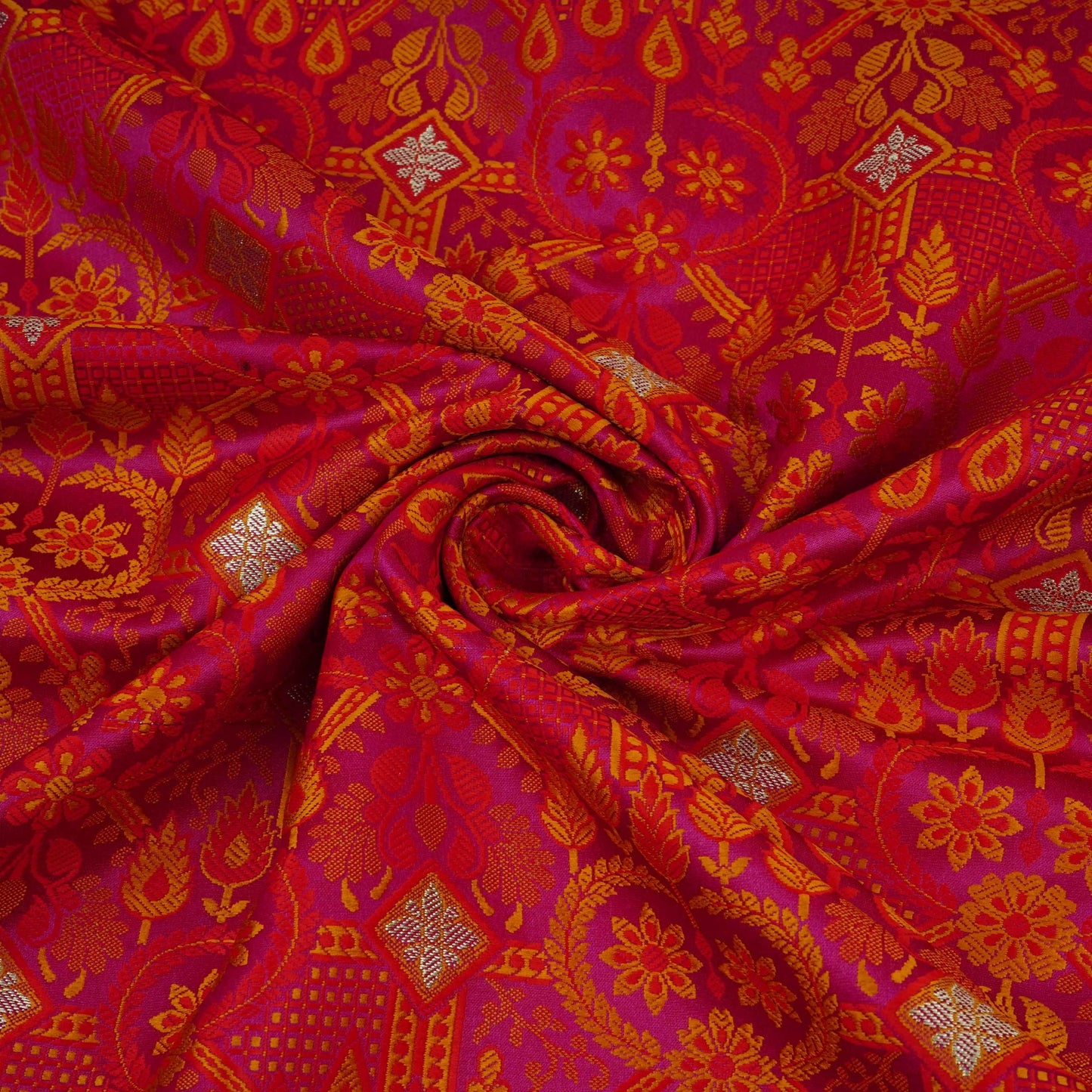 Magenta Zari Booti Dohri Tanchoi Silk Fabric HMSS-32731