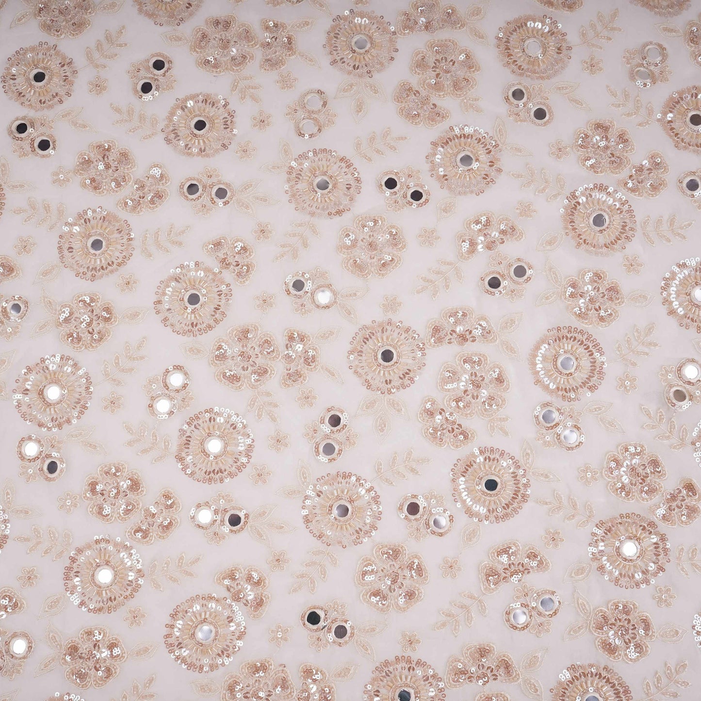 Off White Mirror cutdana sequins Georgette Fabric TF-31117