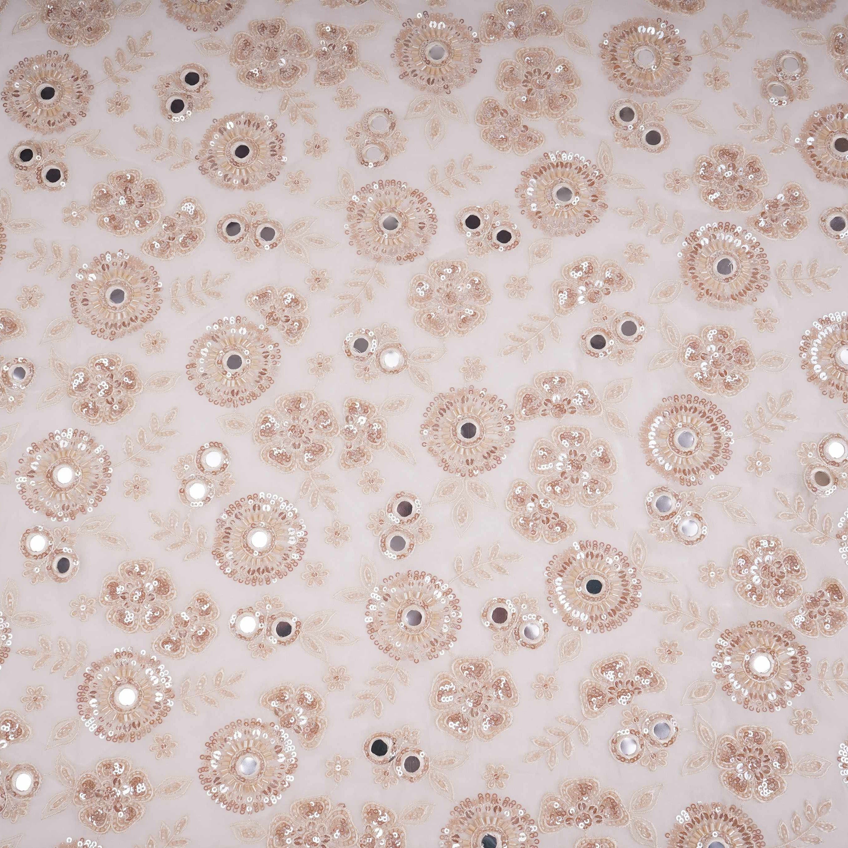 Off White Mirror cutdana sequins Georgette Fabric TF-31117 - TradeUNO