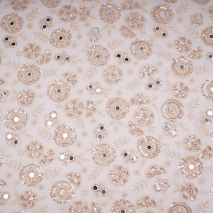 Off White Mirror cutdana sequins Georgette Fabric TF-31117 - TradeUNO
