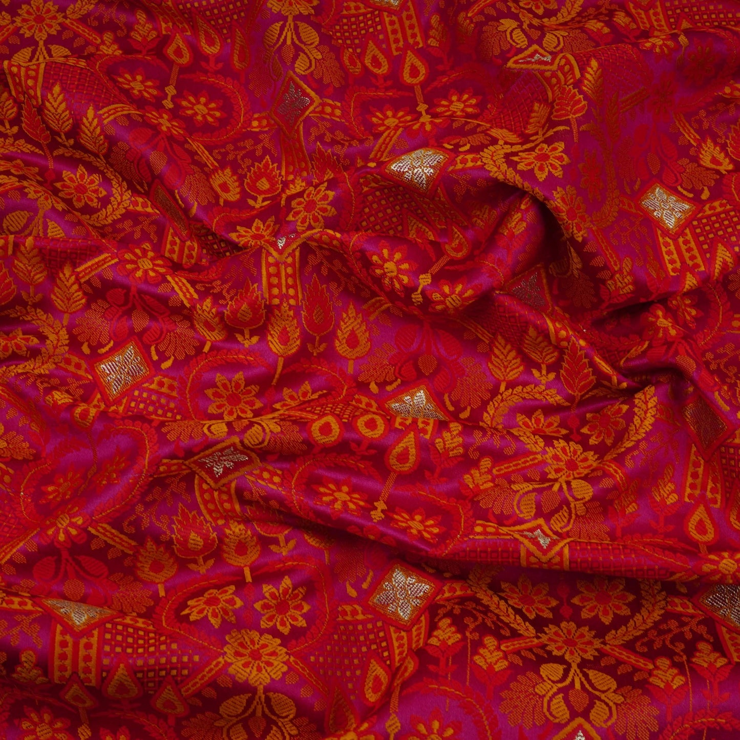 Magenta Zari Booti Dohri Tanchoi Silk Fabric HMSS-32731