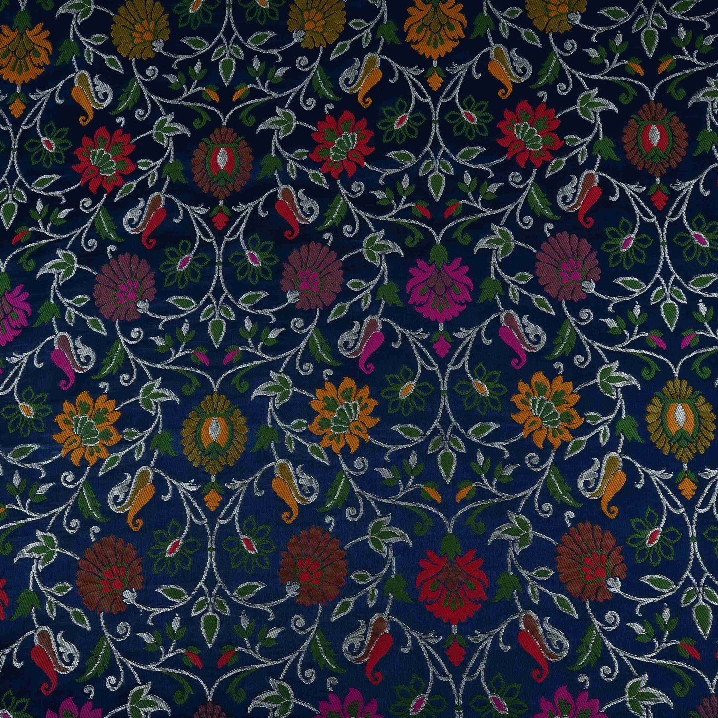 Navy Blue Kimkhab Brocade Fabric HMSS-32798