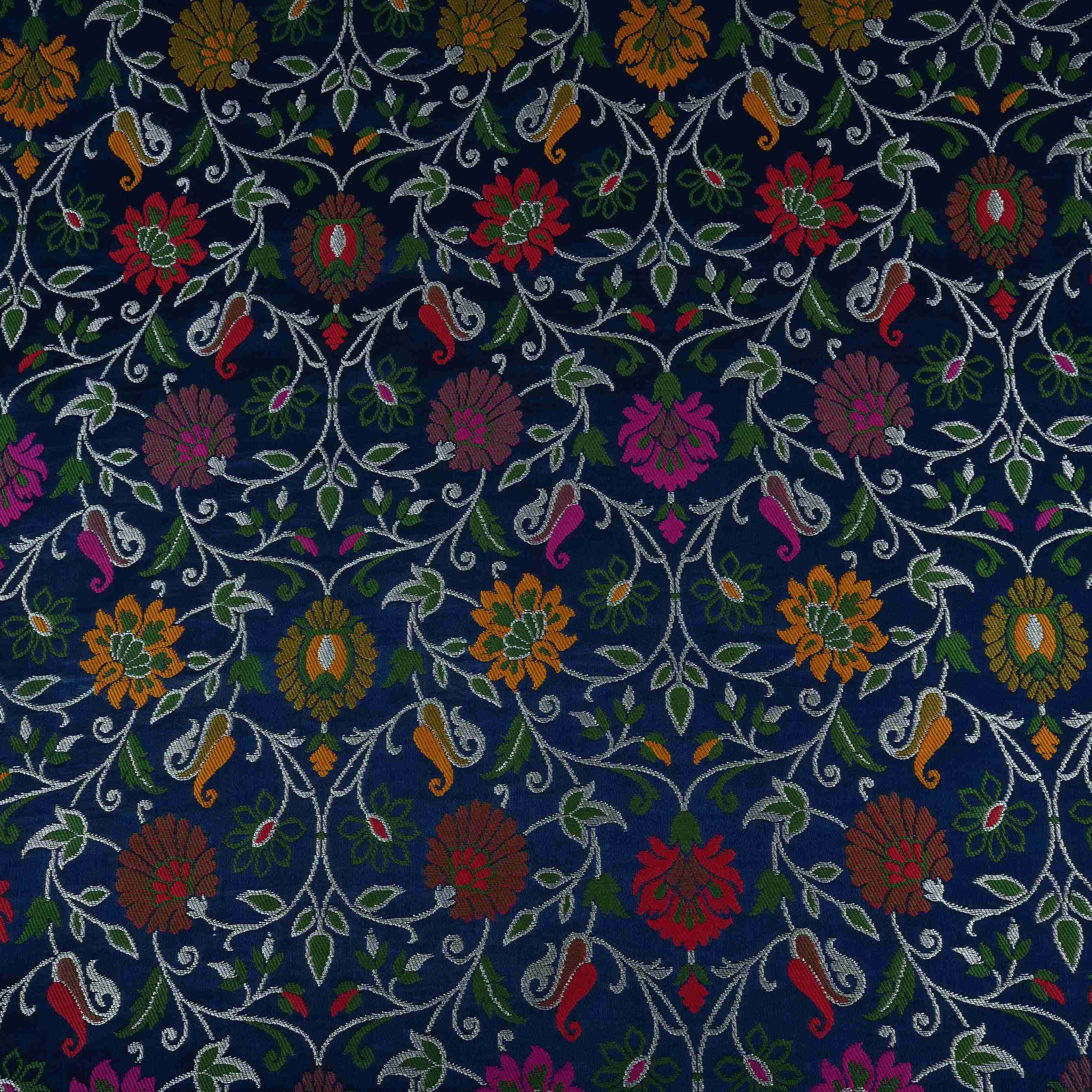 Navy Blue Kimkhab Brocade Fabric HMSS-32798