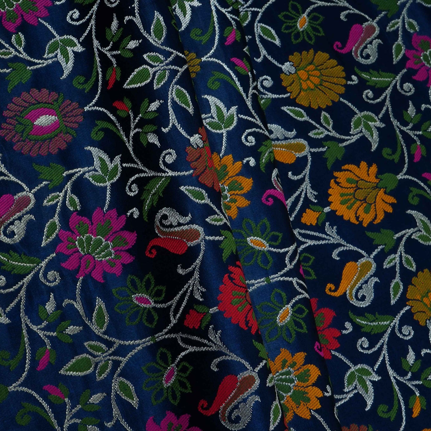 Navy Blue Kimkhab Brocade Fabric HMSS-32798