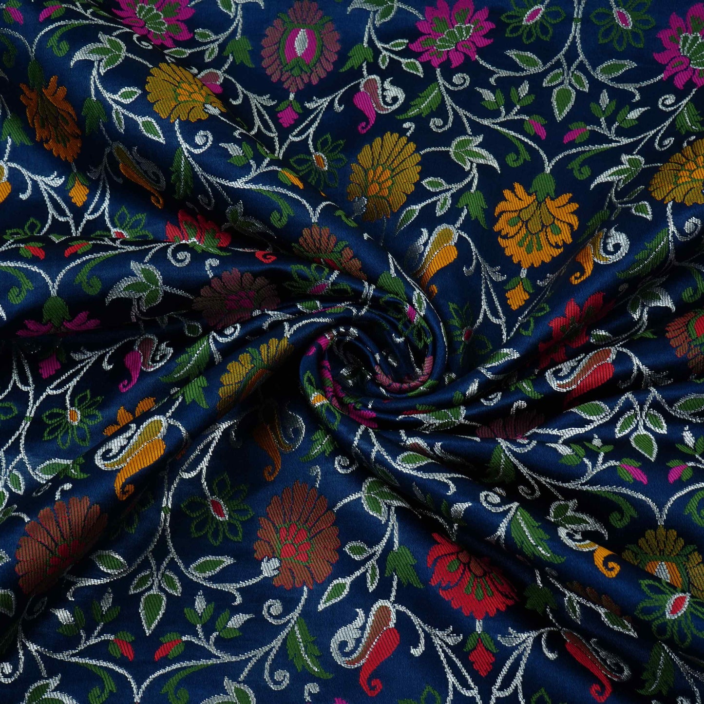 Navy Blue Kimkhab Brocade Fabric HMSS-32798