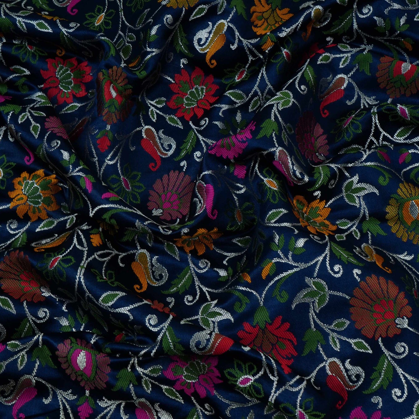 Navy Blue Kimkhab Brocade Fabric HMSS-32798