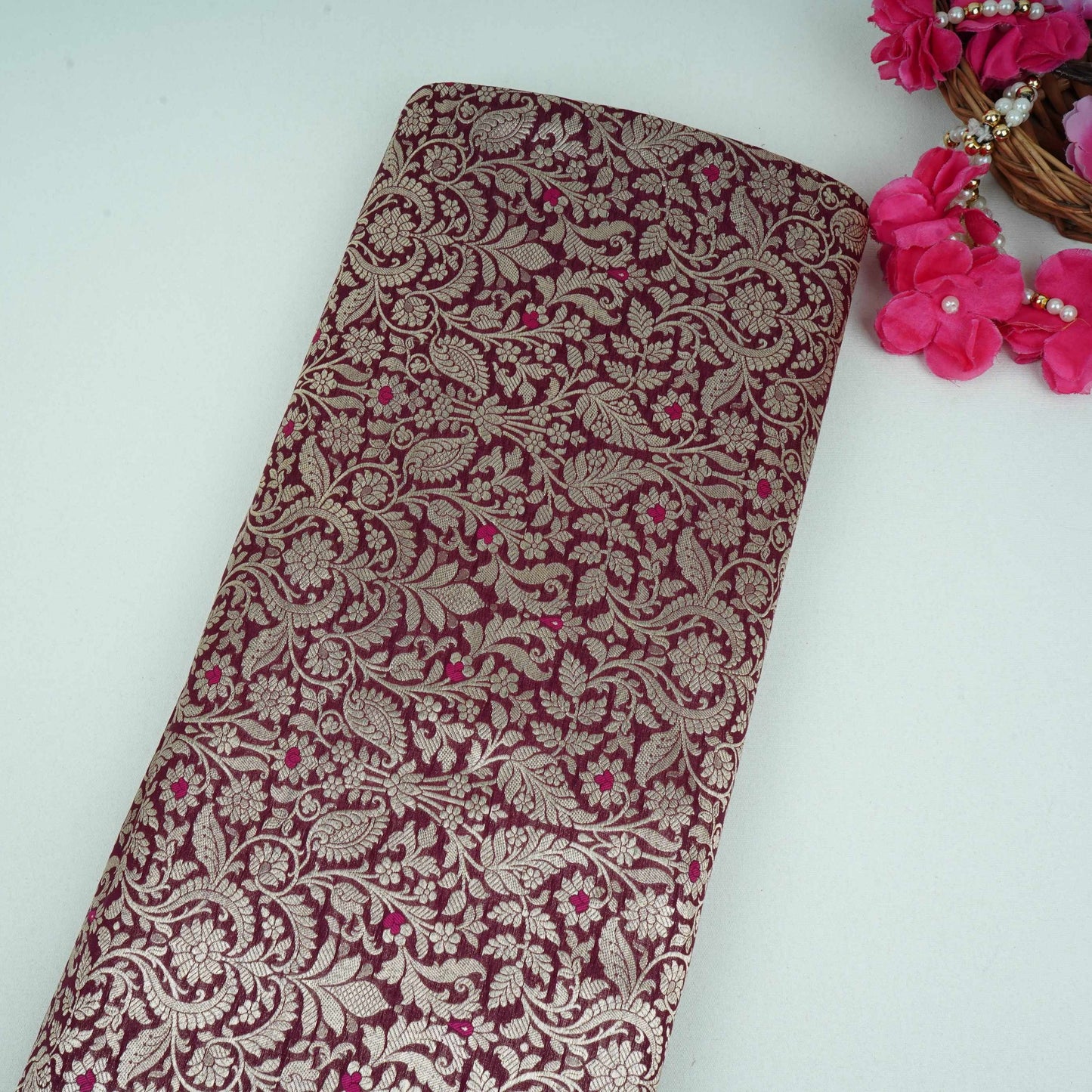 Wine Zari Meena Art Silk Brocade Fabric HMSS-32778