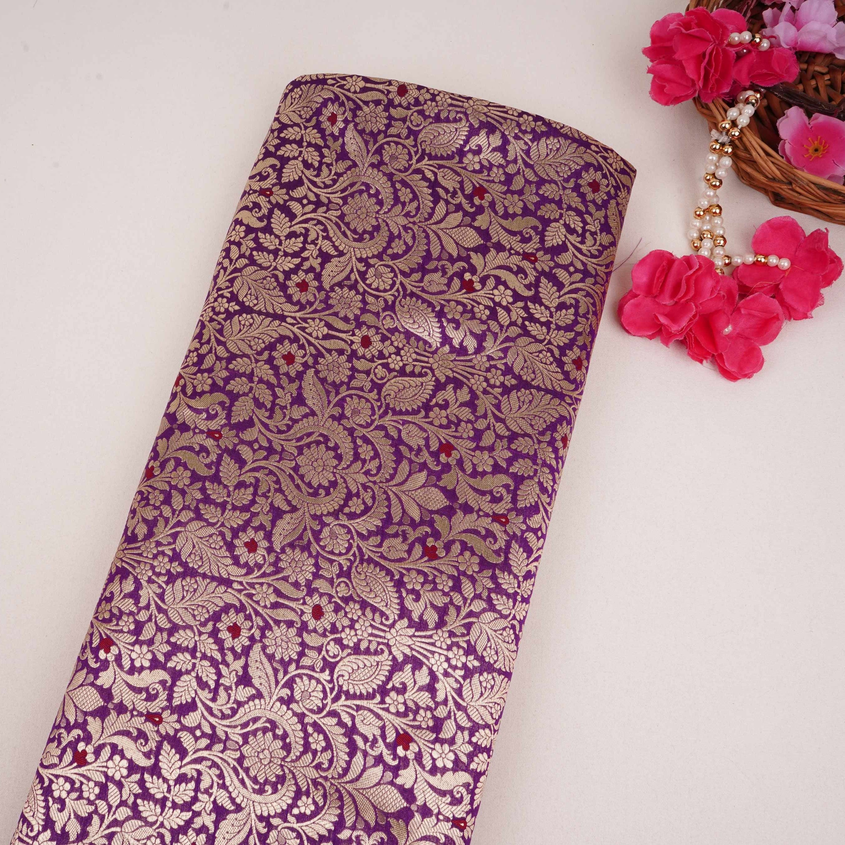 Magenta Pink Zari Meena Art Silk Brocade Fabric HMSS-32779