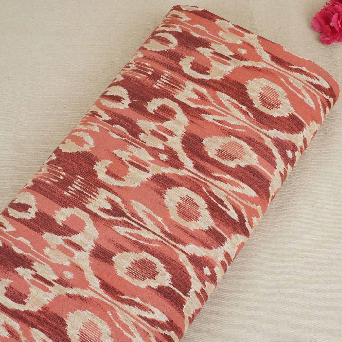 Peach Ikkat Print Cotton Fabric SN-29495