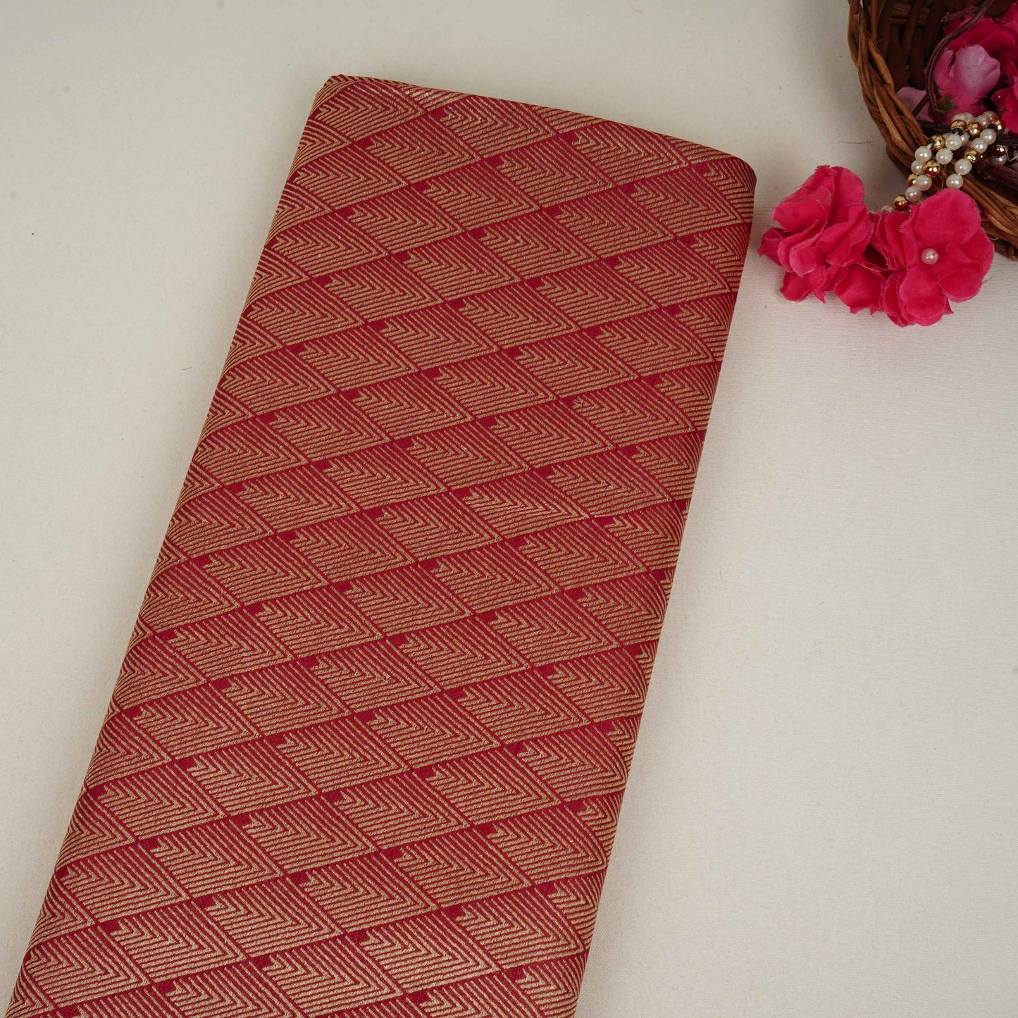 Rani Pink Chevron Weave Brocade Fabric HMSS-32806