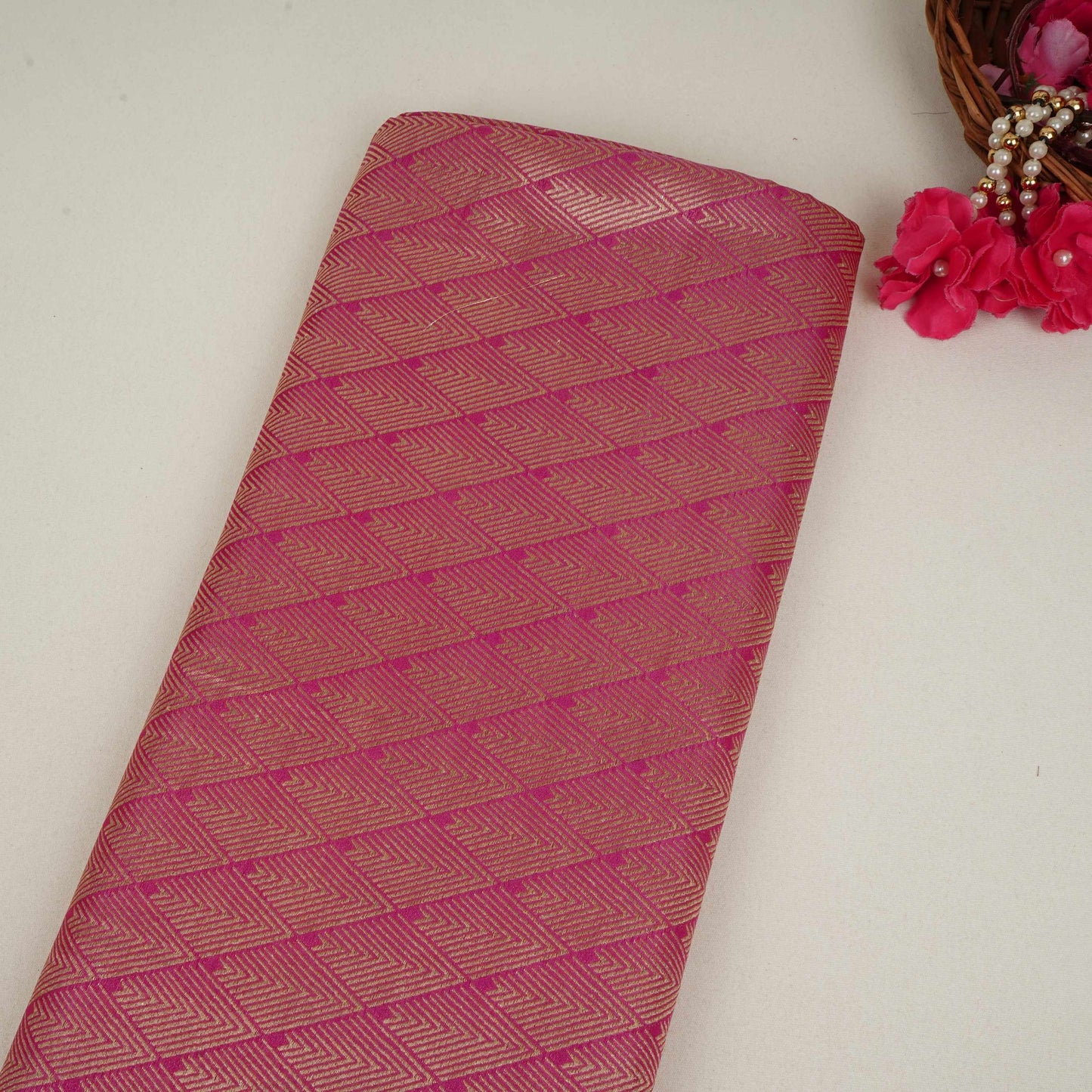 Magenta Pink Chevron weave Brocade Fabric HMSS-32810