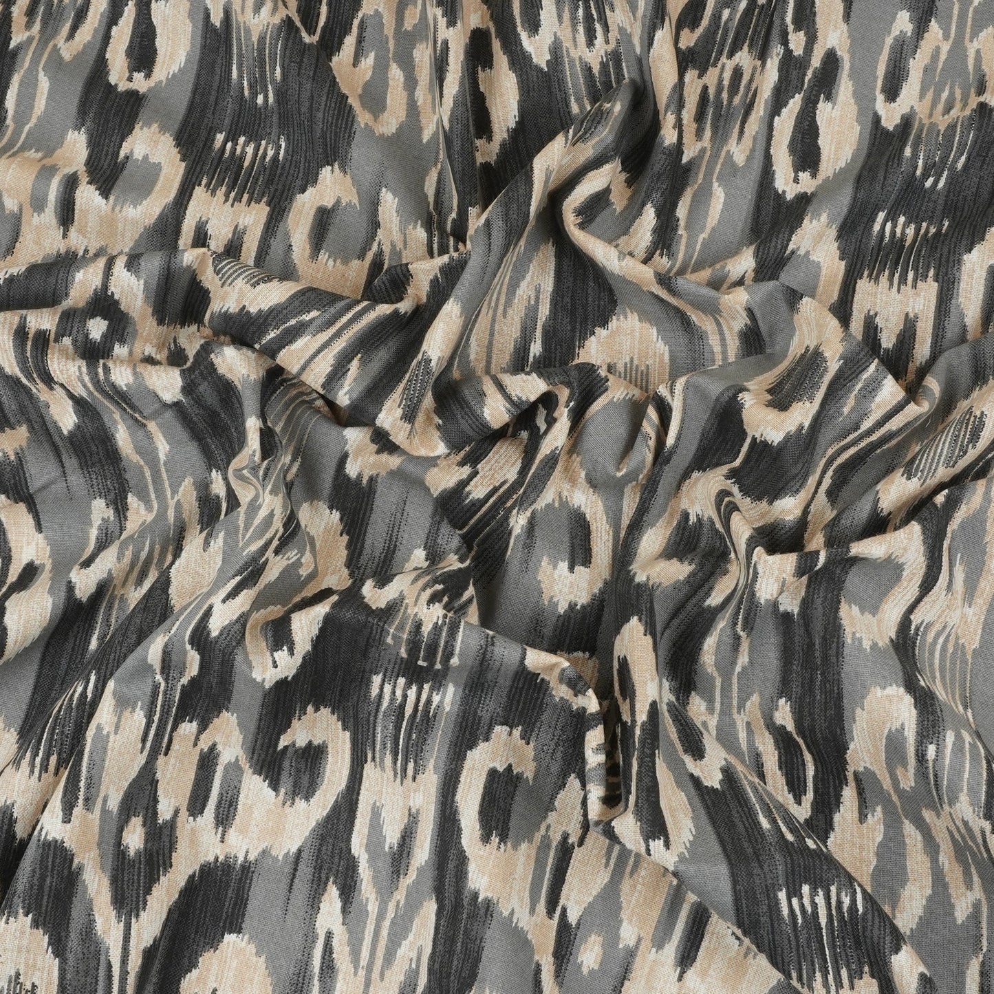 Grey with Black Ikkat Print Cotton Fabric SN-29493