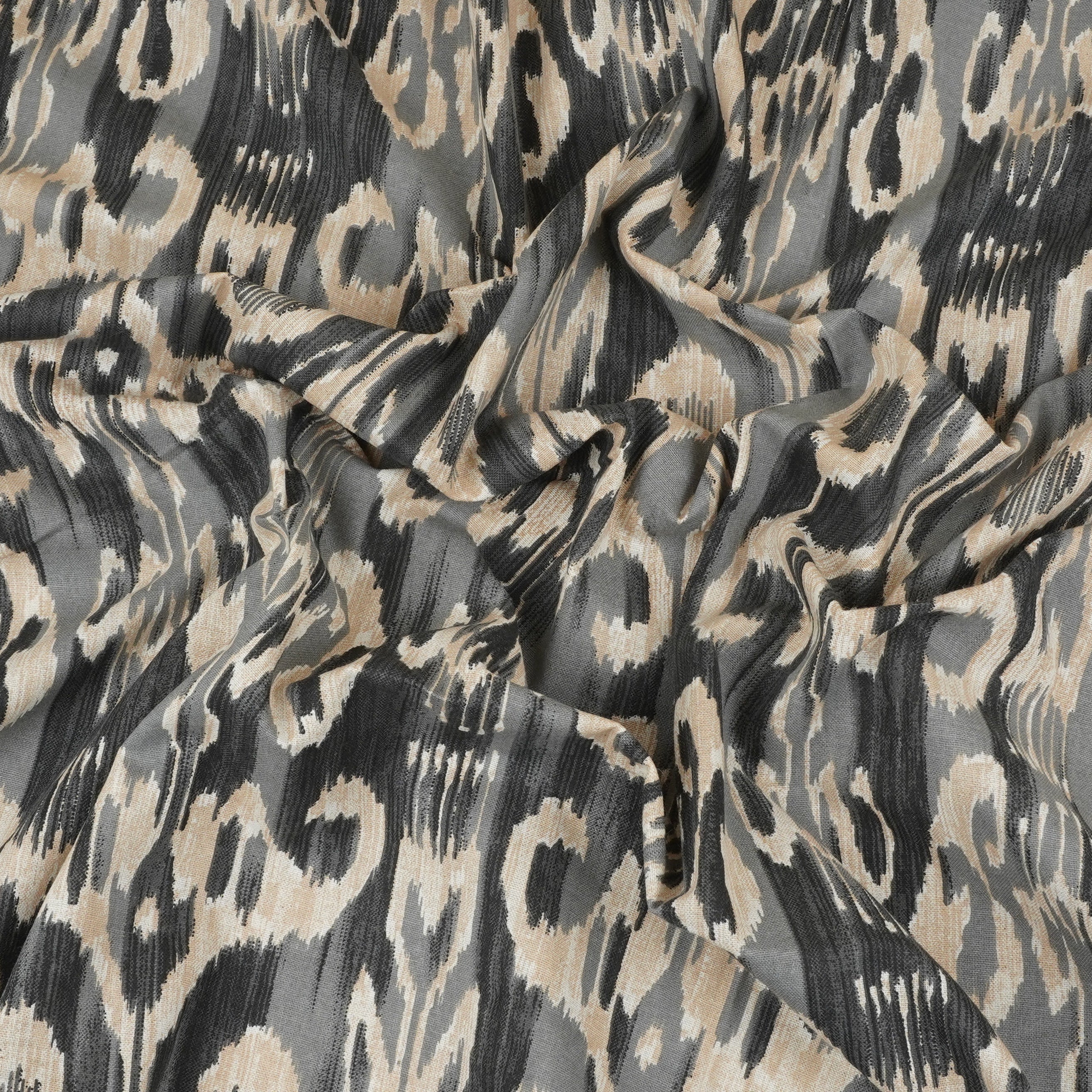 Grey with Black Ikkat Print Cotton Fabric SN-29493 - TradeUNO