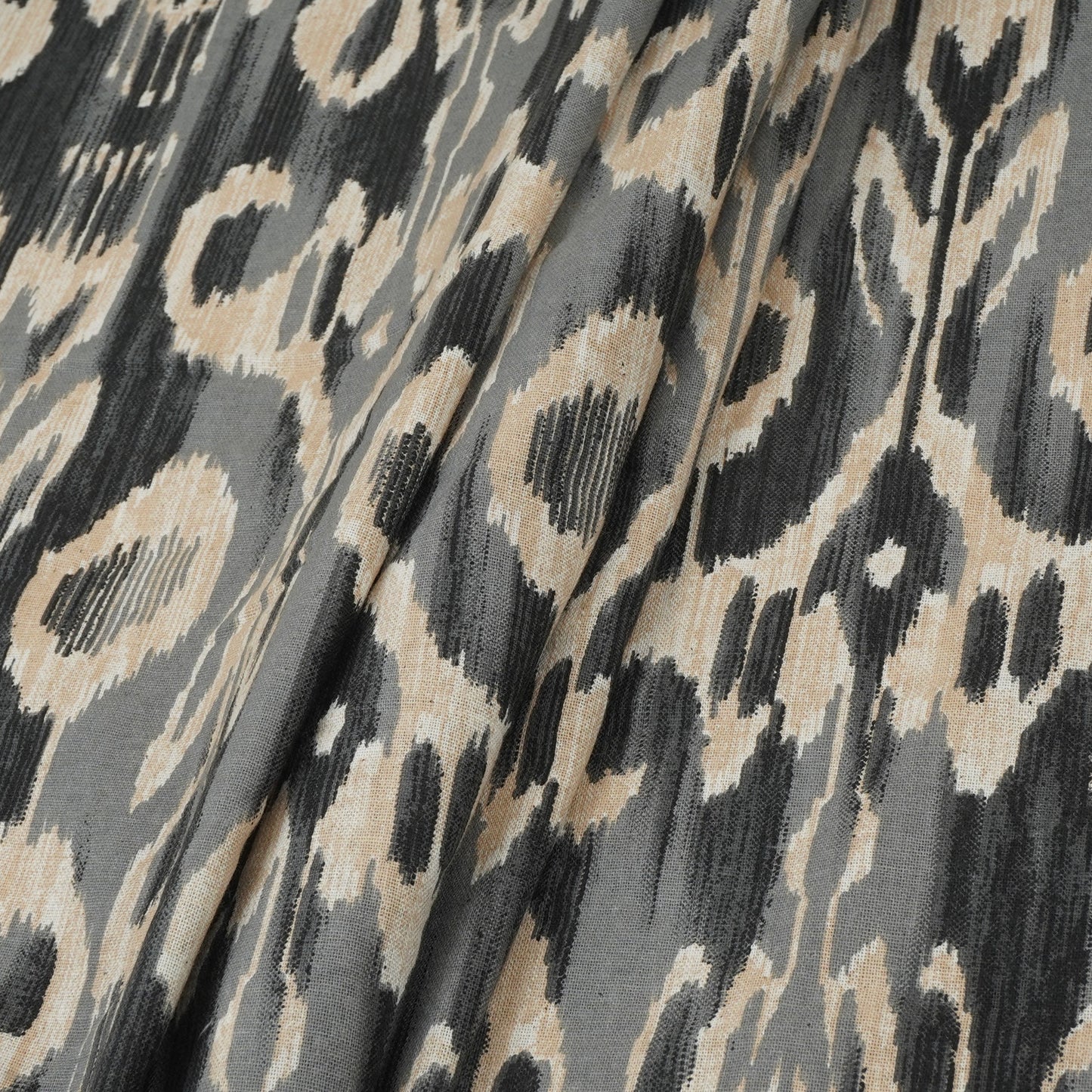 Grey with Black Ikkat Print Cotton Fabric SN-29493