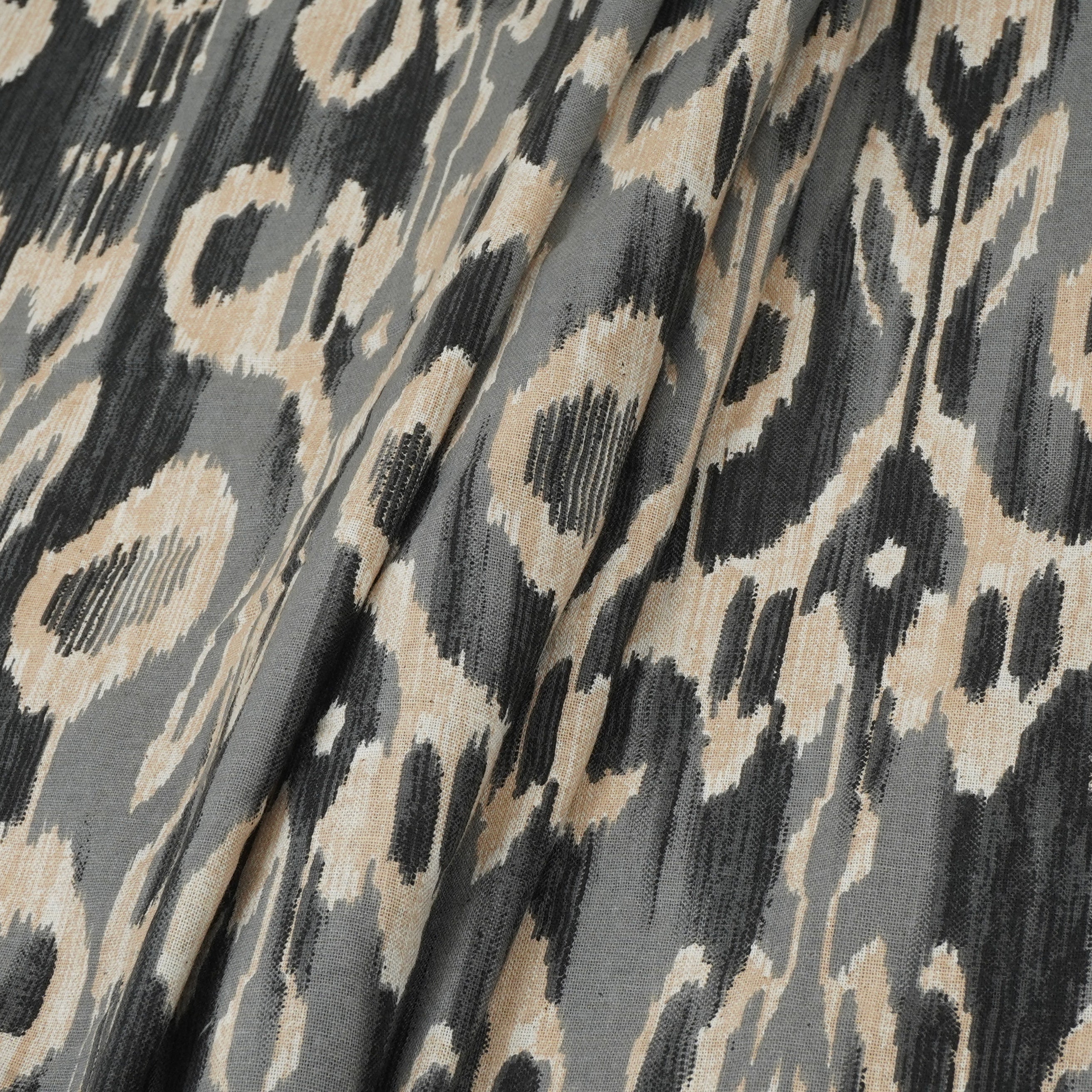 Grey with Black Ikkat Print Cotton Fabric SN-29493 - TradeUNO