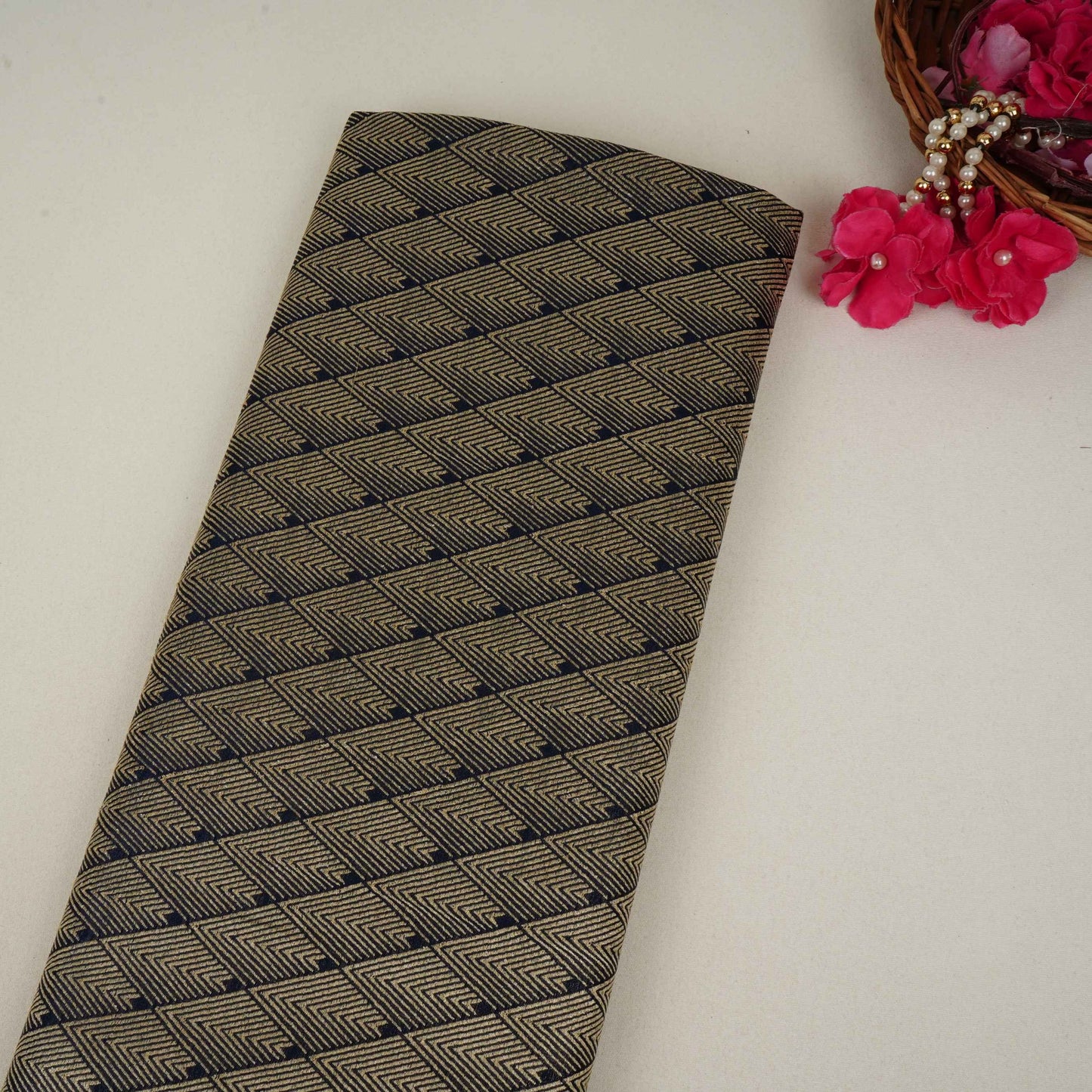 Navy Blue Chevron Weave Brocade Fabric HMSS-32804