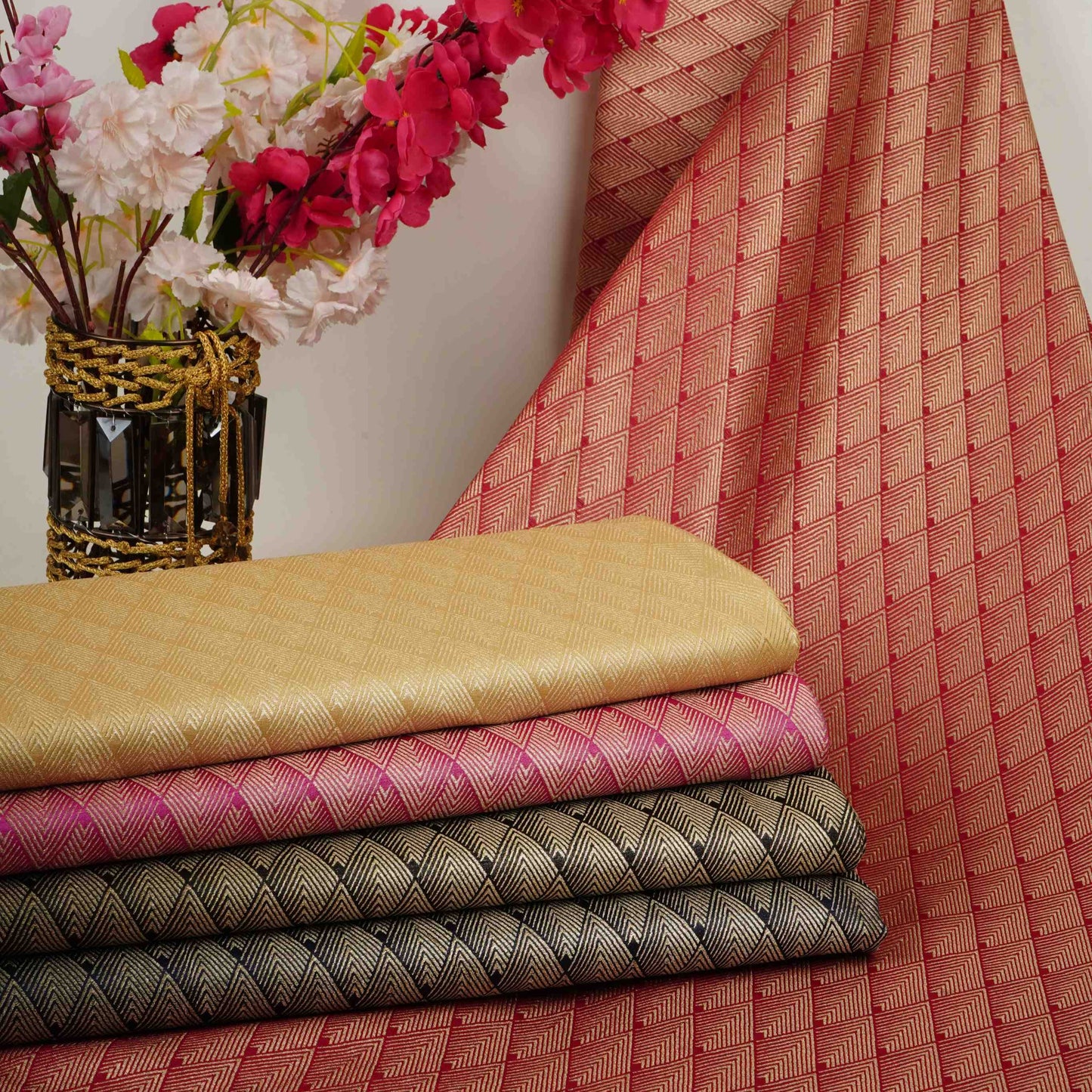 Black Chevron weave Brocade Fabric HMSS-32809
