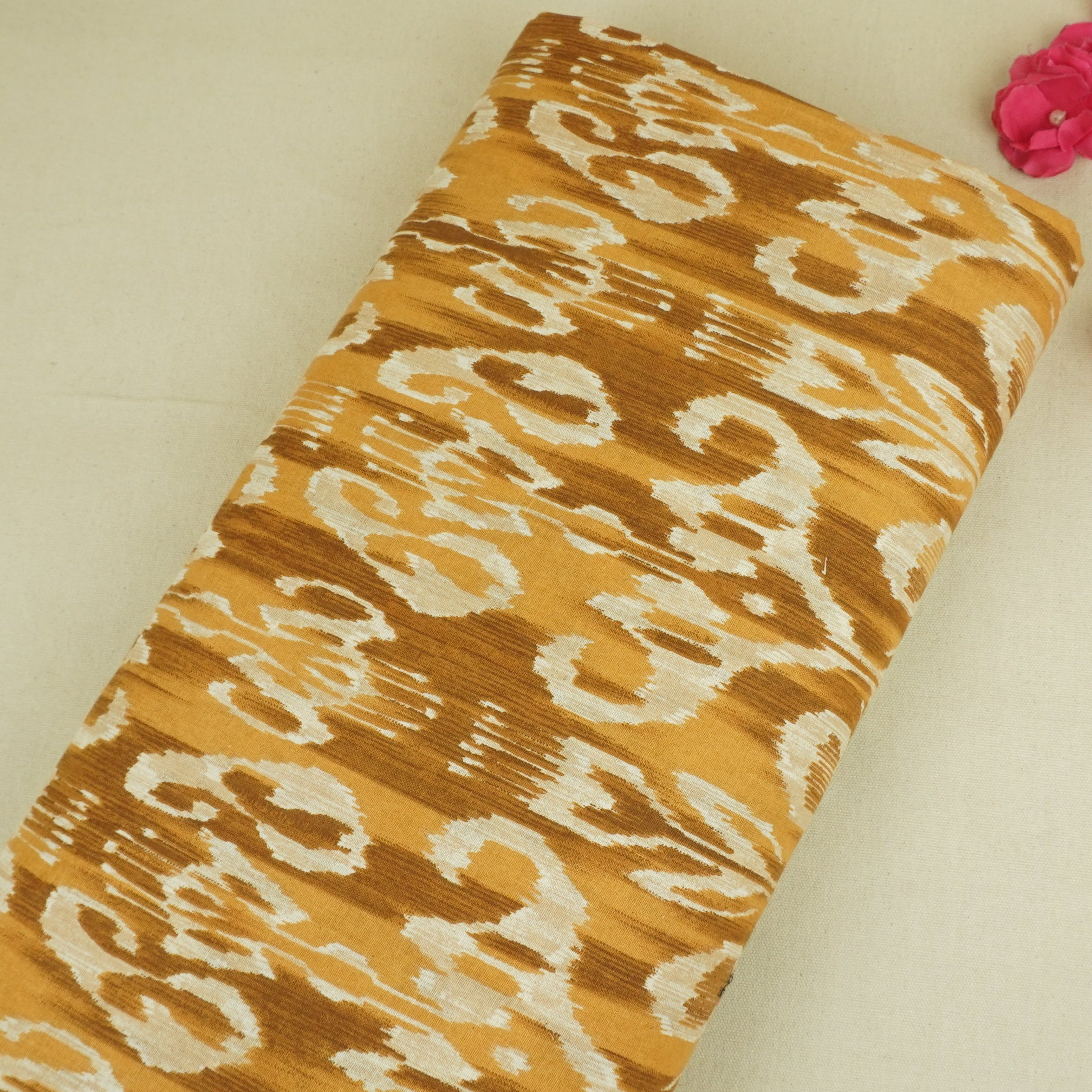 Mustard Ikkat Print Cotton Fabric SN-29492 - TradeUNO