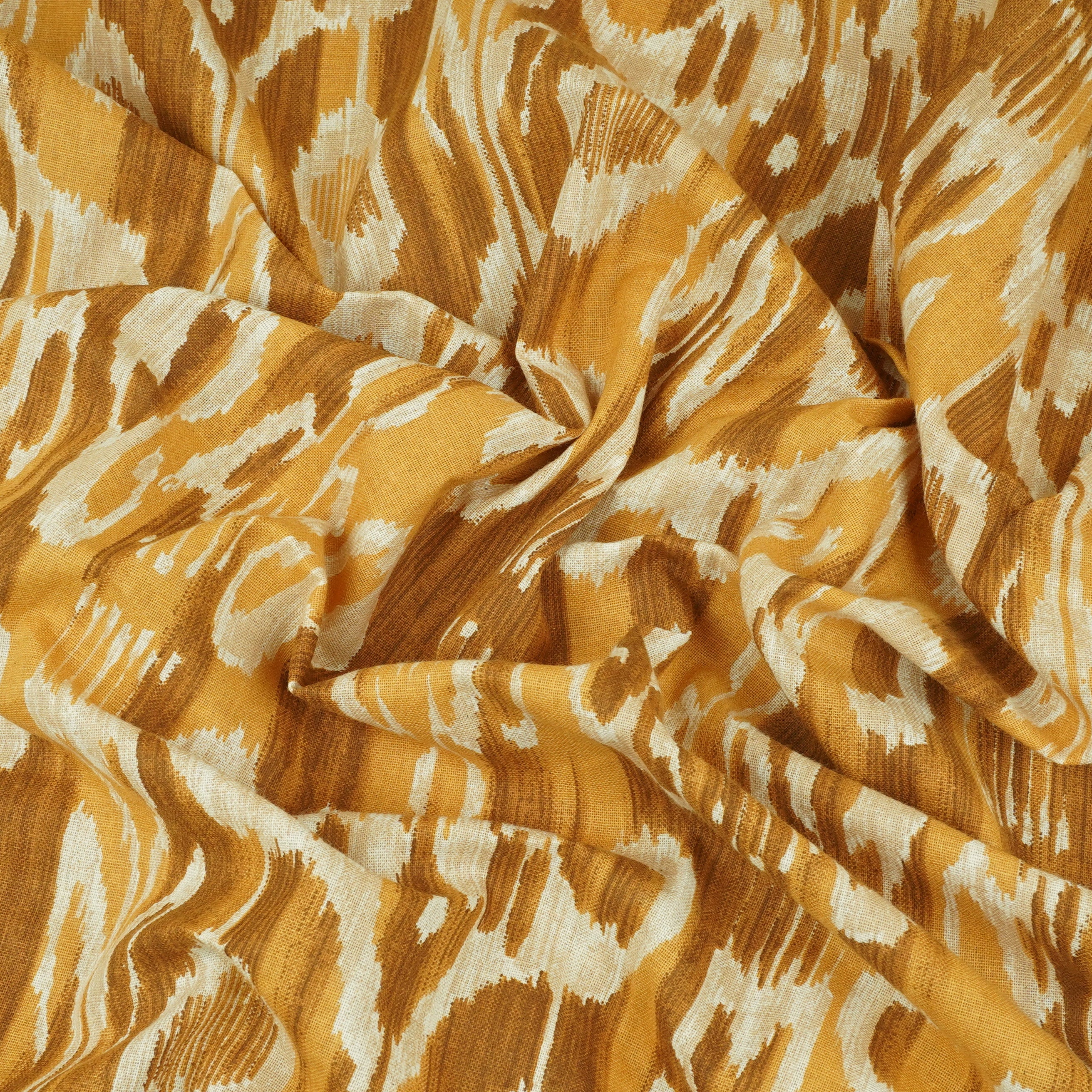 Mustard Ikkat Print Cotton Fabric SN-29492 - TradeUNO