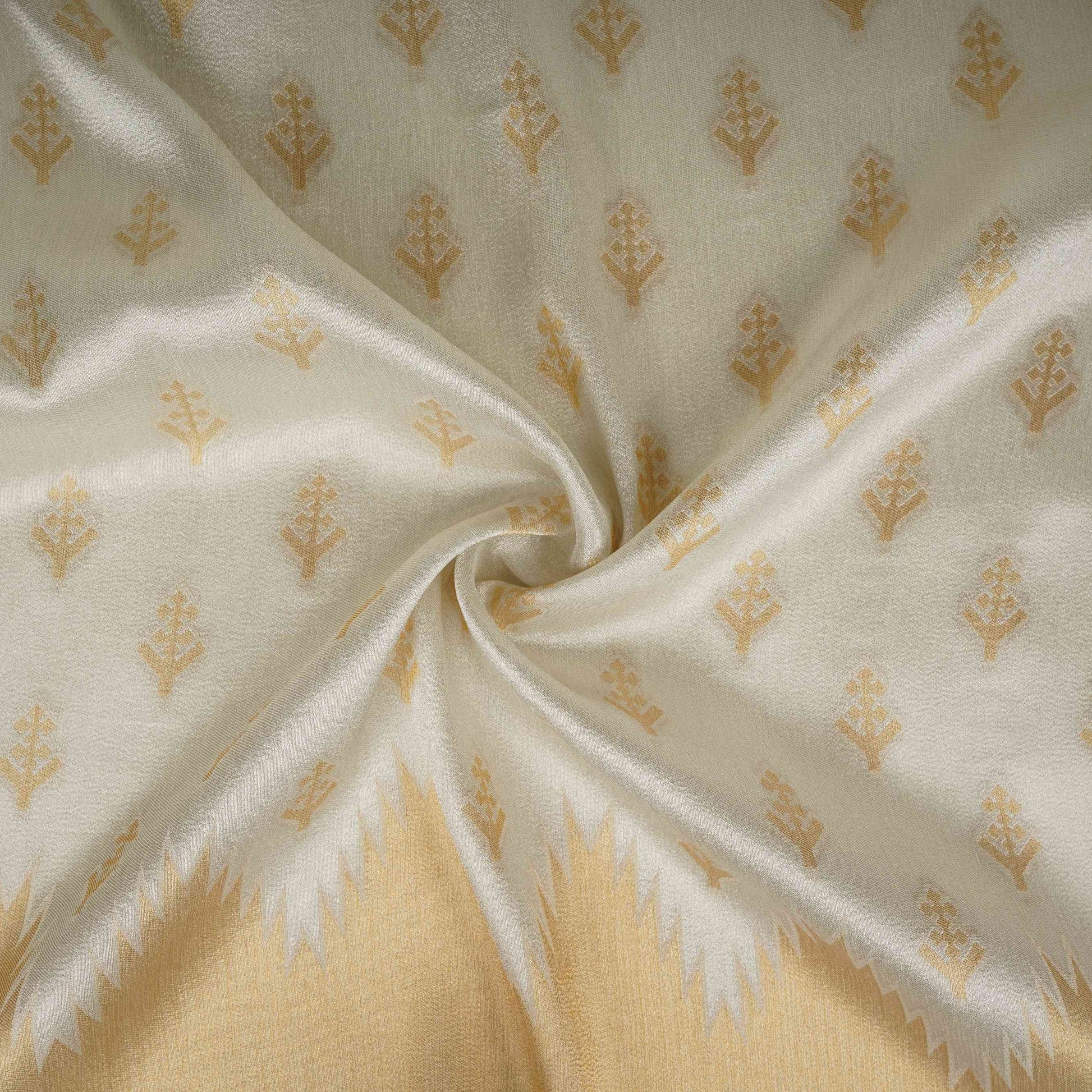 Golden with Silver floral Buta Tanchui Silk Fabric MTI-31262 - TradeUNO
