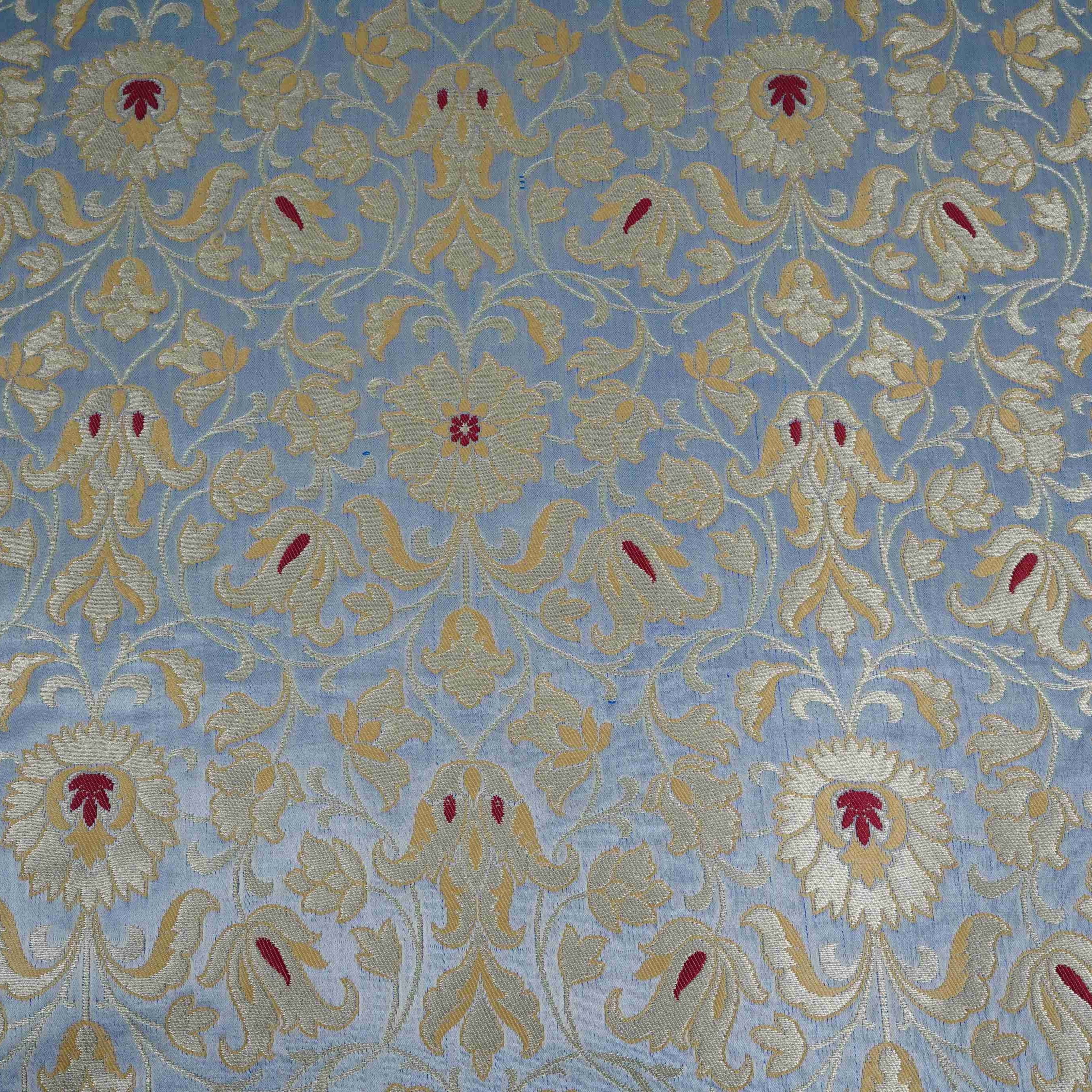 Powder Blue Alfi Meena Kimkhab Brocade Fabric HMSS-32765