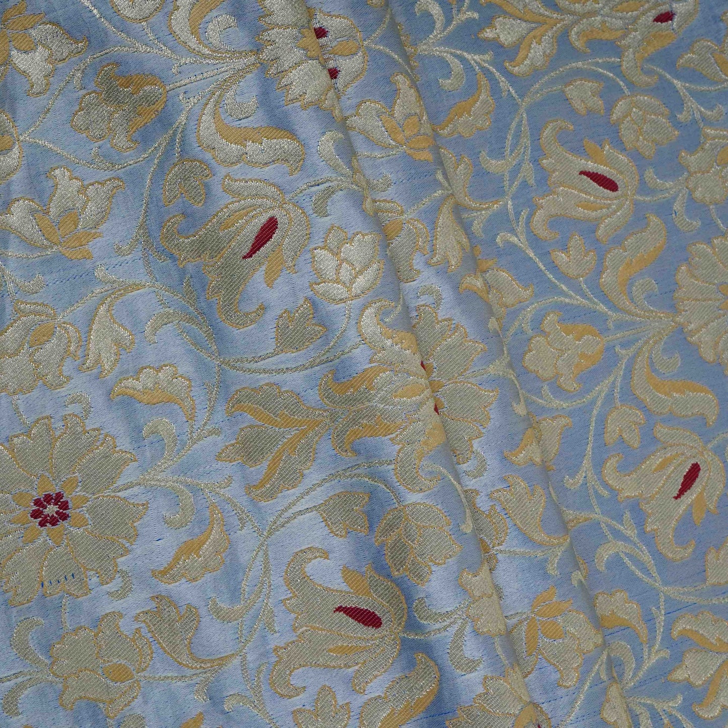 Powder Blue Alfi Meena Kimkhab Brocade Fabric HMSS-32765