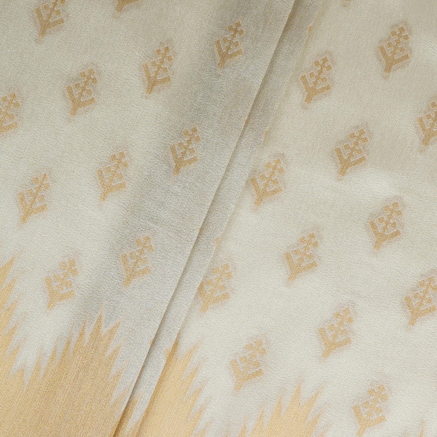 Golden with Silver floral Buta Tanchui Silk Fabric MTI-31262 - TradeUNO