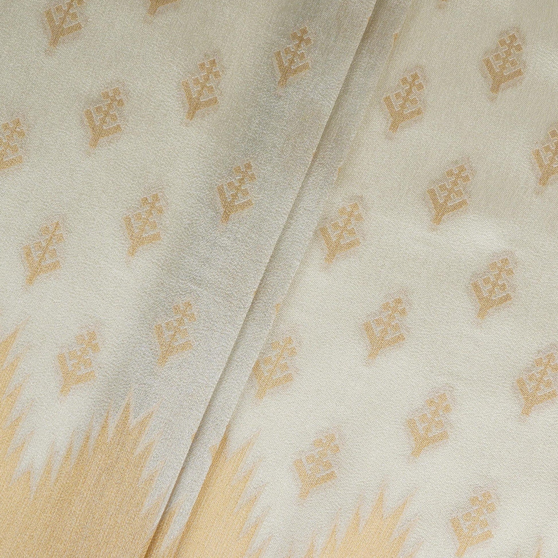 Golden with Silver floral Buta Tanchui Silk Fabric MTI-31262 - TradeUNO