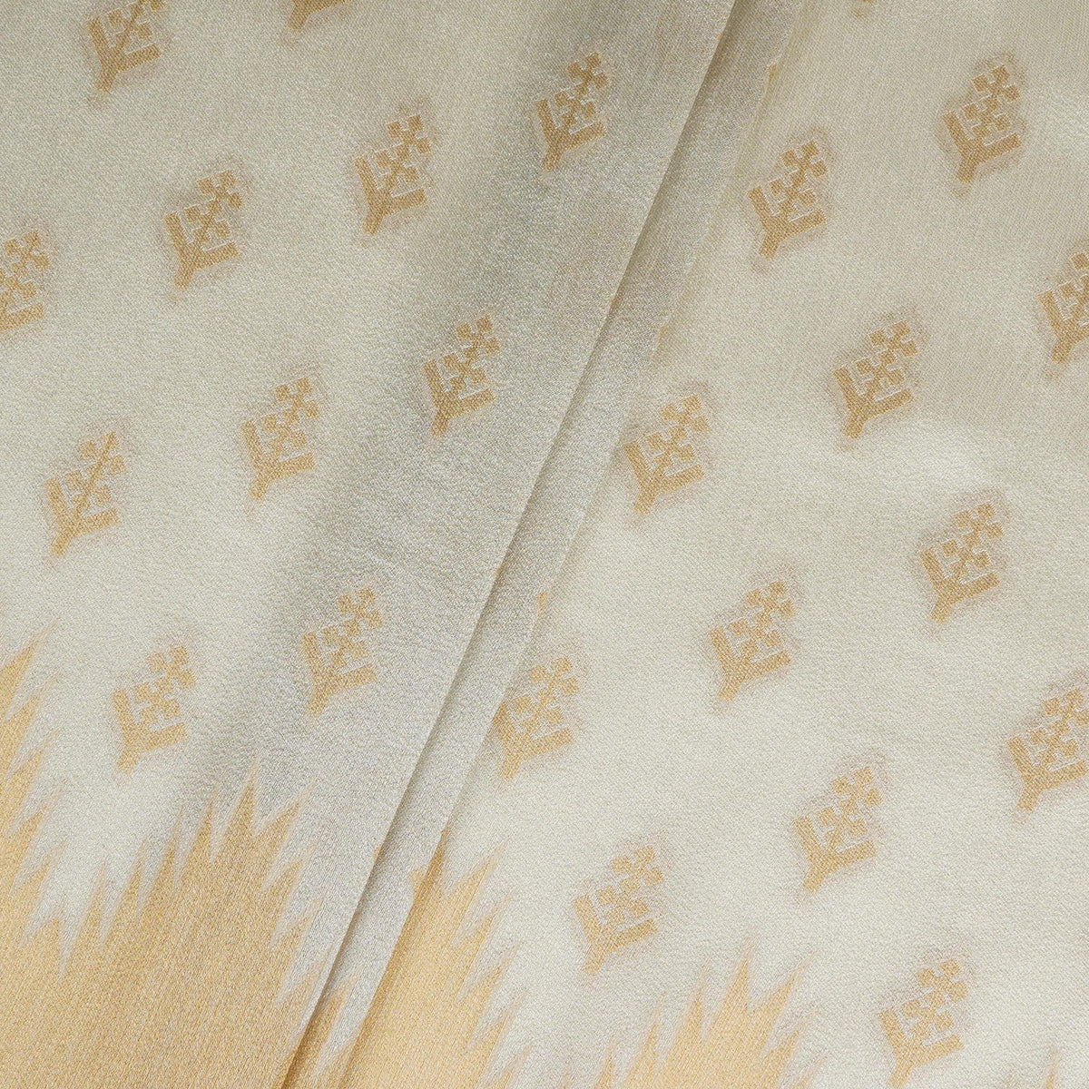 Golden with Silver floral Buta Tanchui Silk Fabric MTI-31262 - TradeUNO